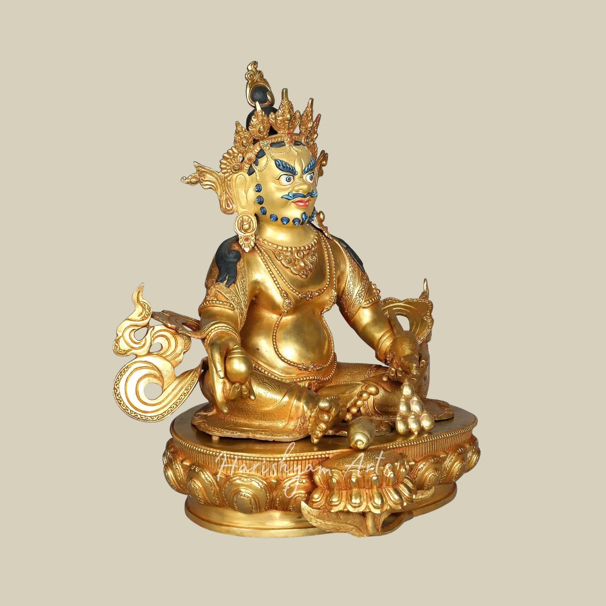 16" Seated Kubera Wealth Deity on Pedestal Handmade in Nepal