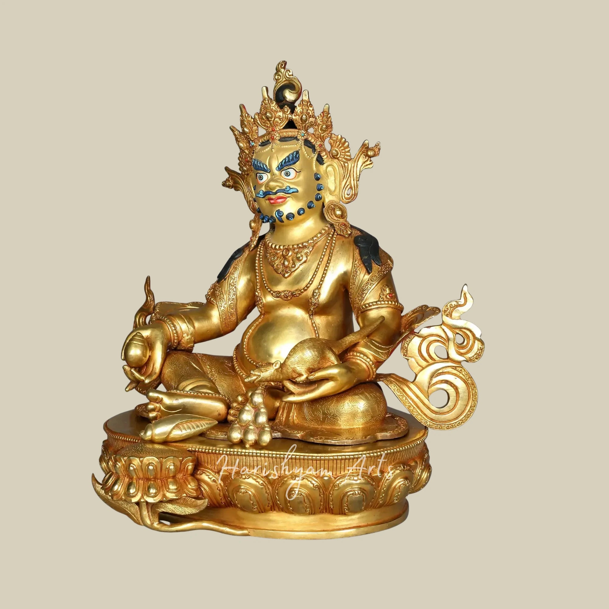 16" Seated Kubera Wealth Deity on Pedestal Handmade in Nepal