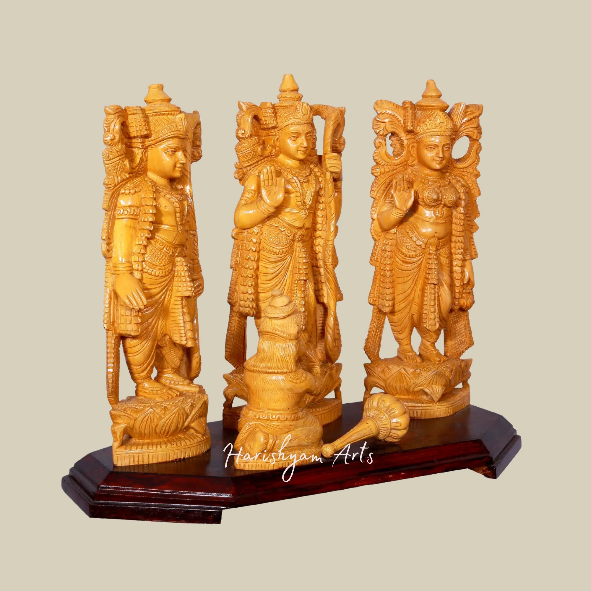 16" Traditional Wooden Ram Darbar Figurine Hindu God Carving Statue4