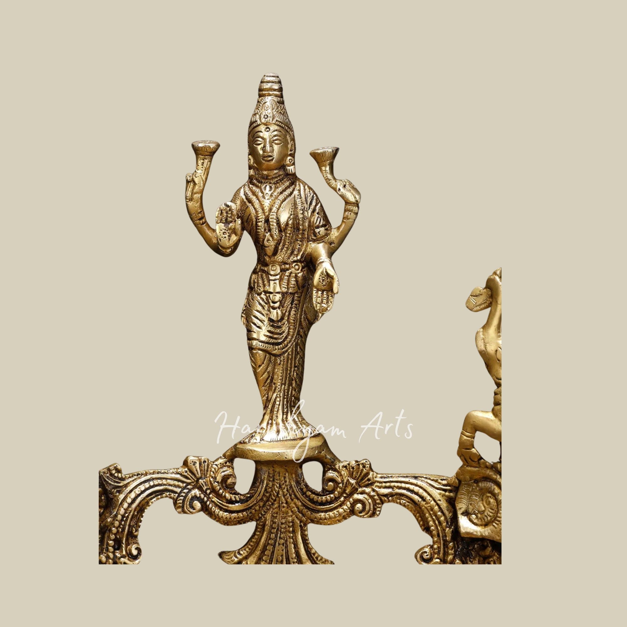 16" Multi-Wick Brass Ashtalakshmi Urli Lamp