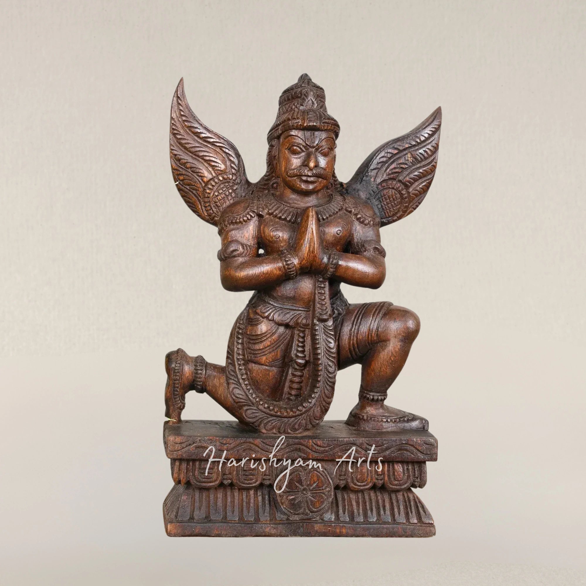 17" Artisan Carved Garuda Figure Crafted from Natural Wood
