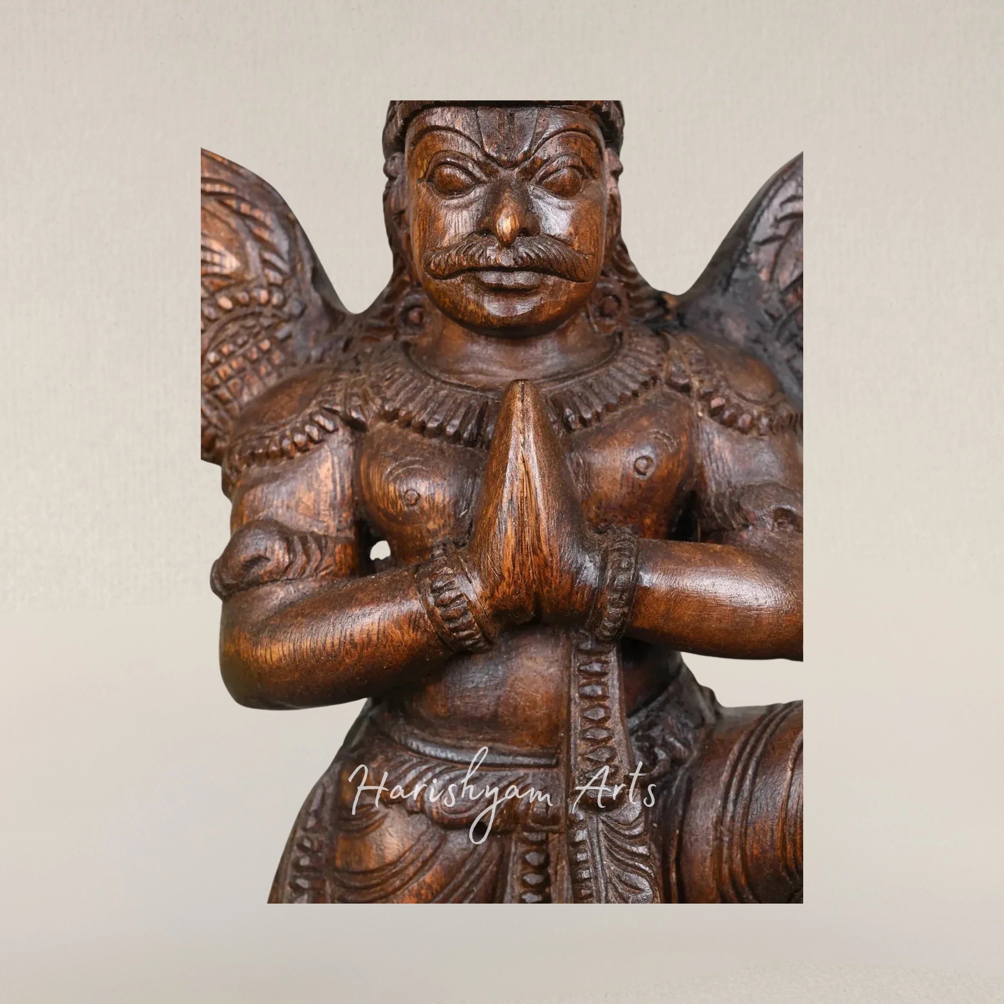 17" Artisan Carved Garuda Figure Crafted from Natural Wood