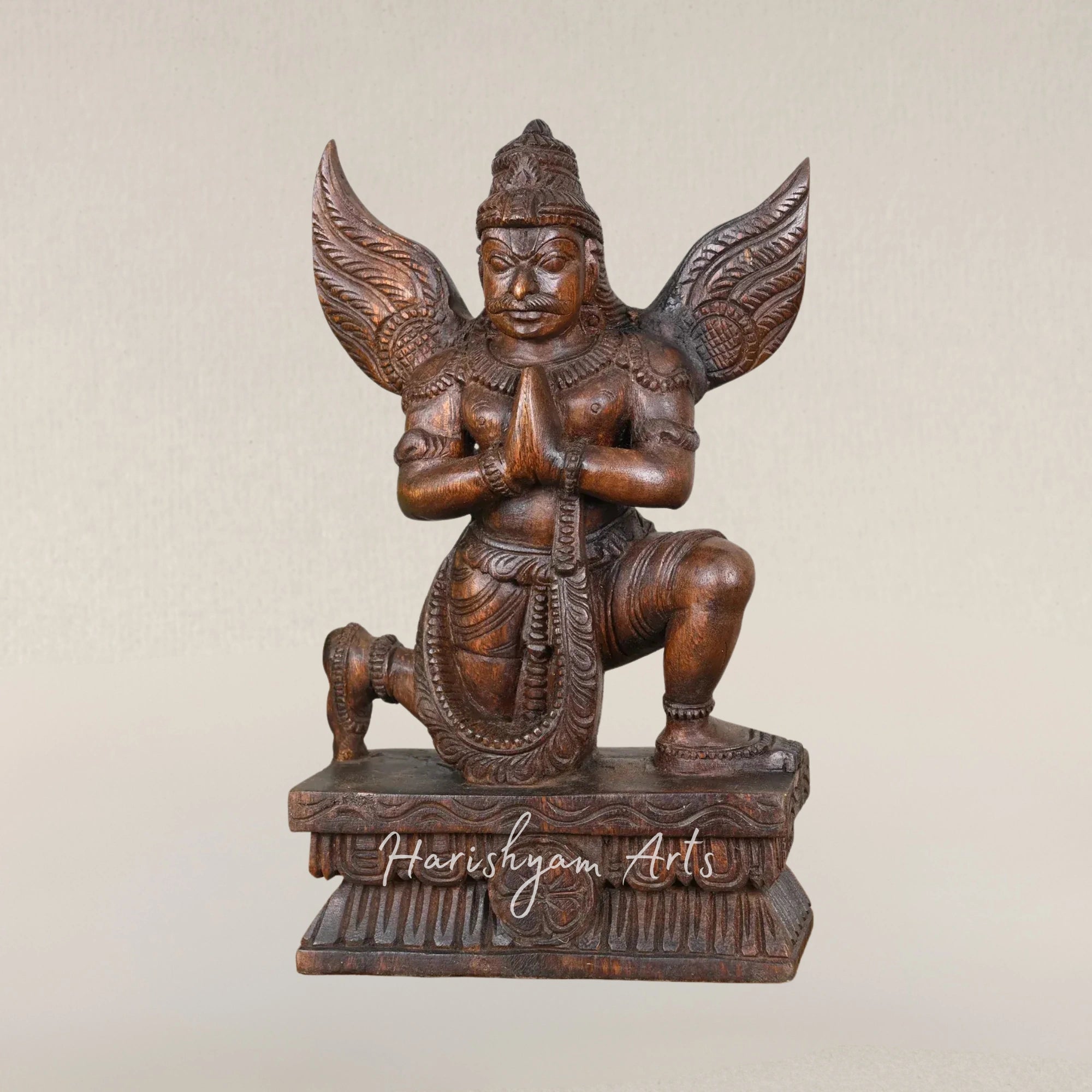 17" Artisan Carved Garuda Figure Crafted from Natural Wood