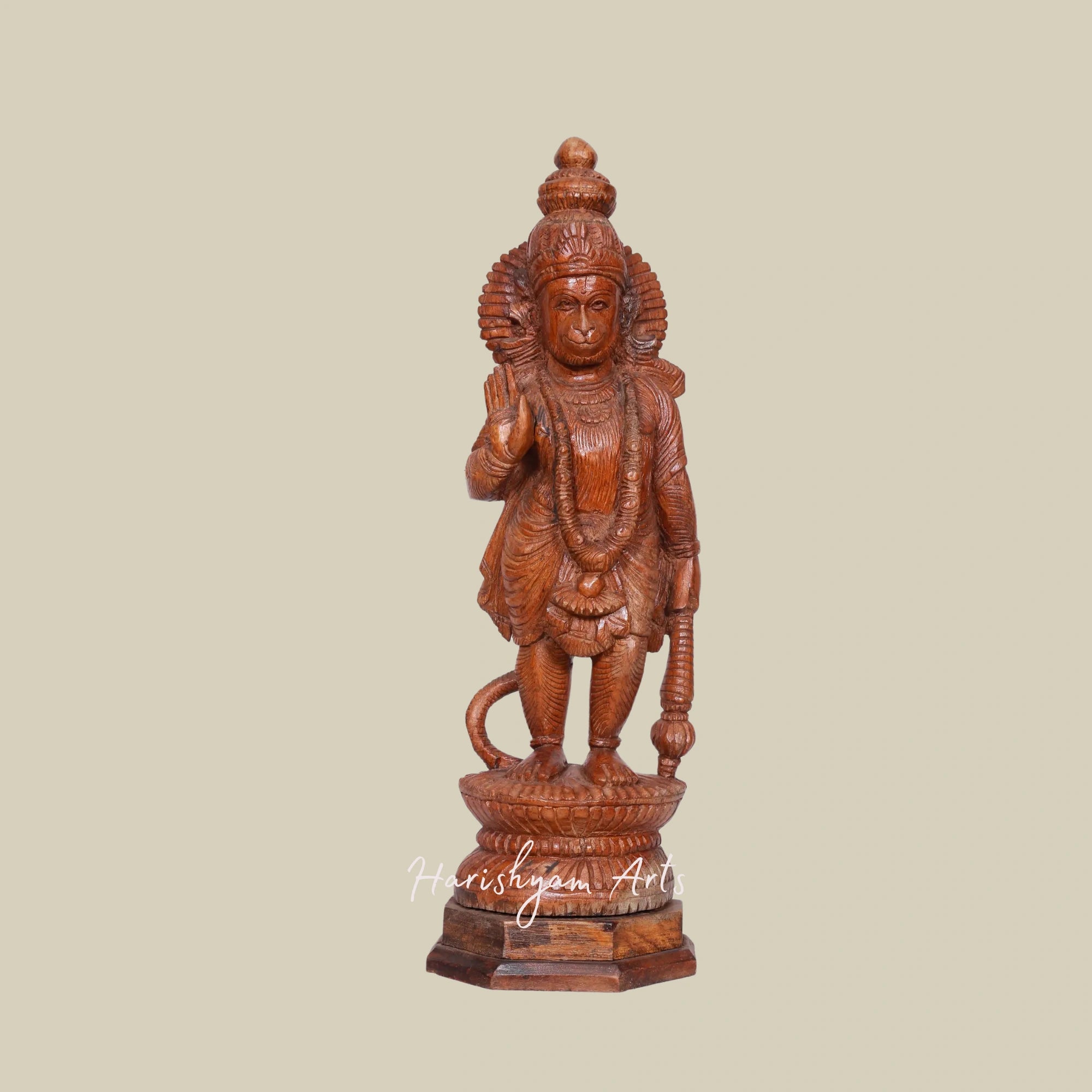 17" Ashirvad Mudra Vayuputra Hanuman Majestic Standing Wood Sculpture