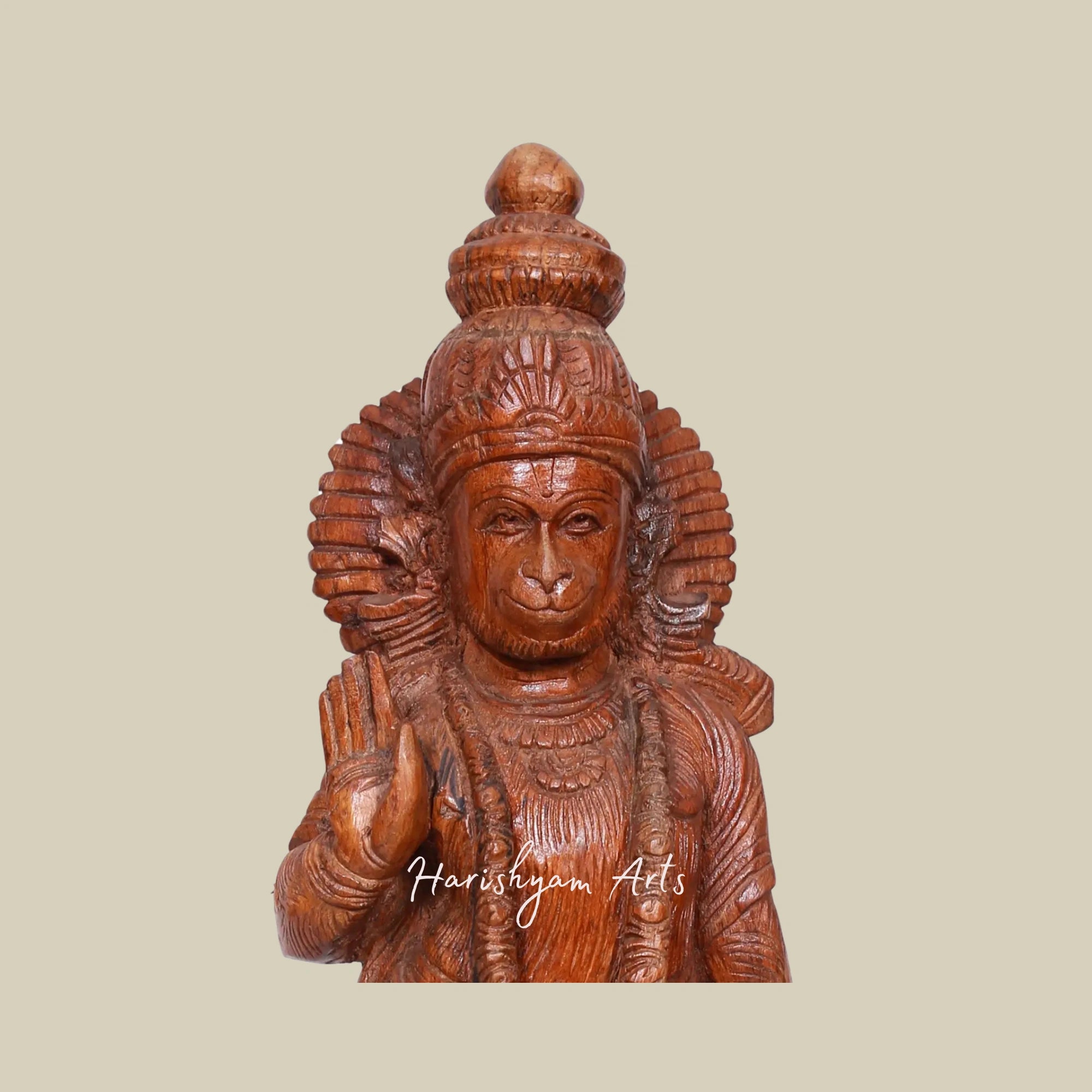 17" Ashirvad Mudra Vayuputra Hanuman Majestic Standing Wood Sculpture1