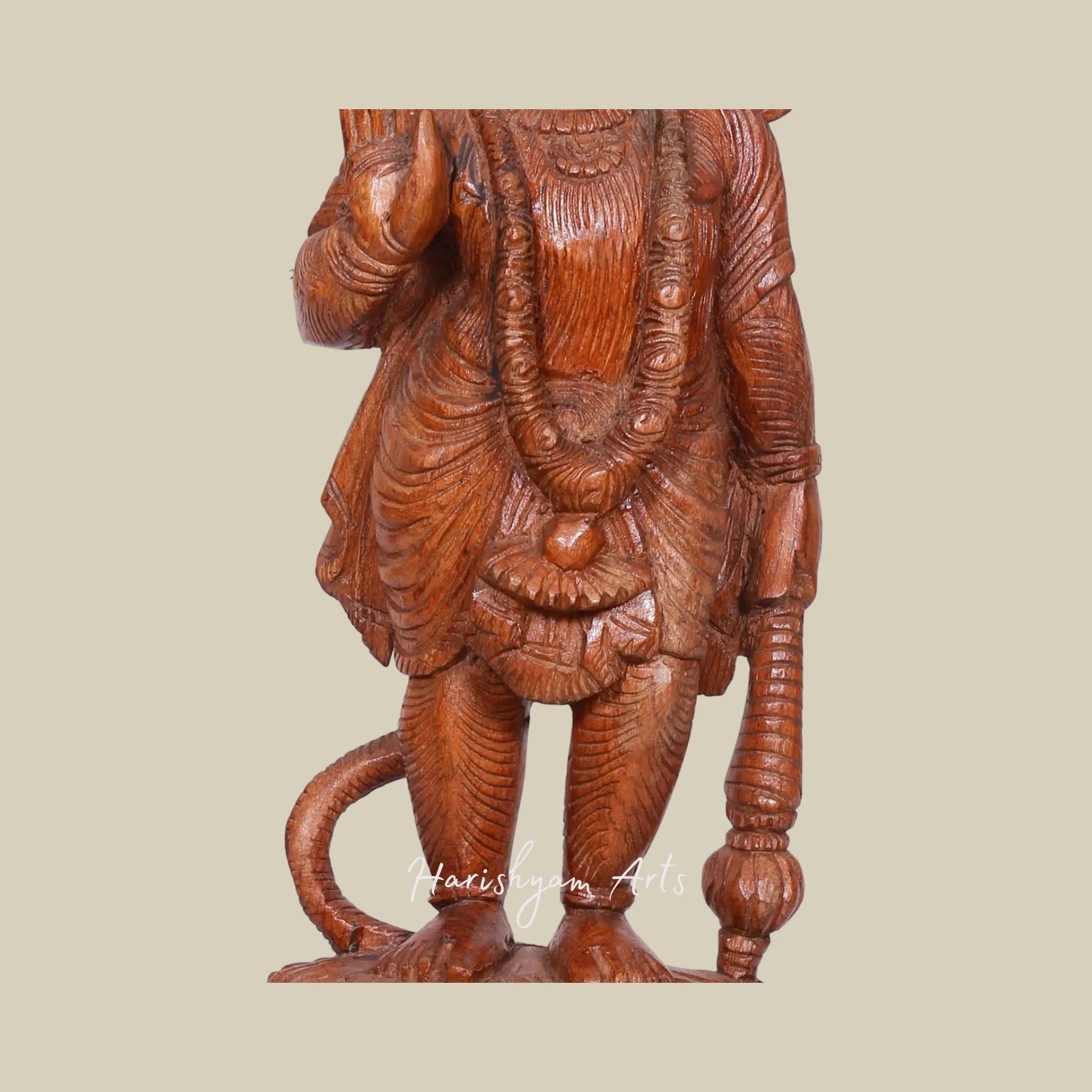 17" Ashirvad Mudra Vayuputra Hanuman Majestic Standing Wood Sculpture2