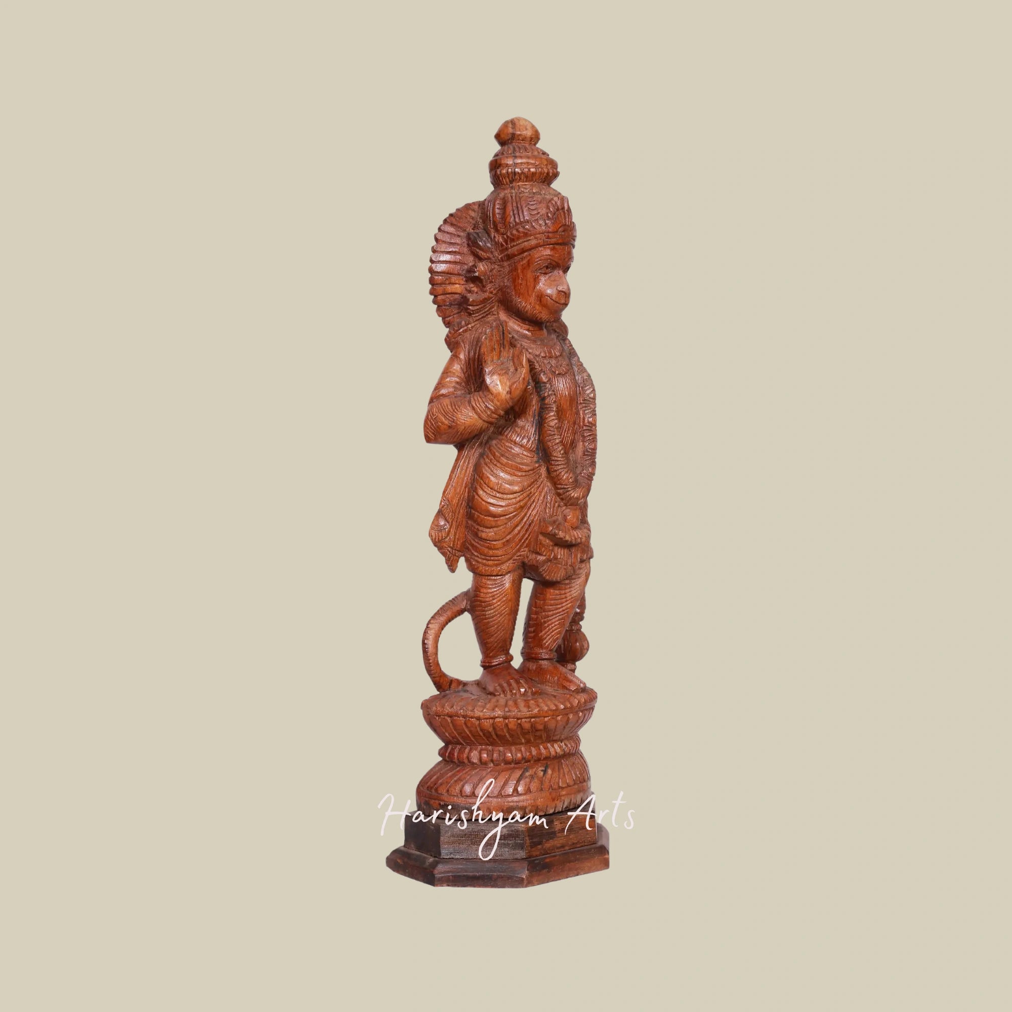 17" Ashirvad Mudra Vayuputra Hanuman Majestic Standing Wood Sculpture4