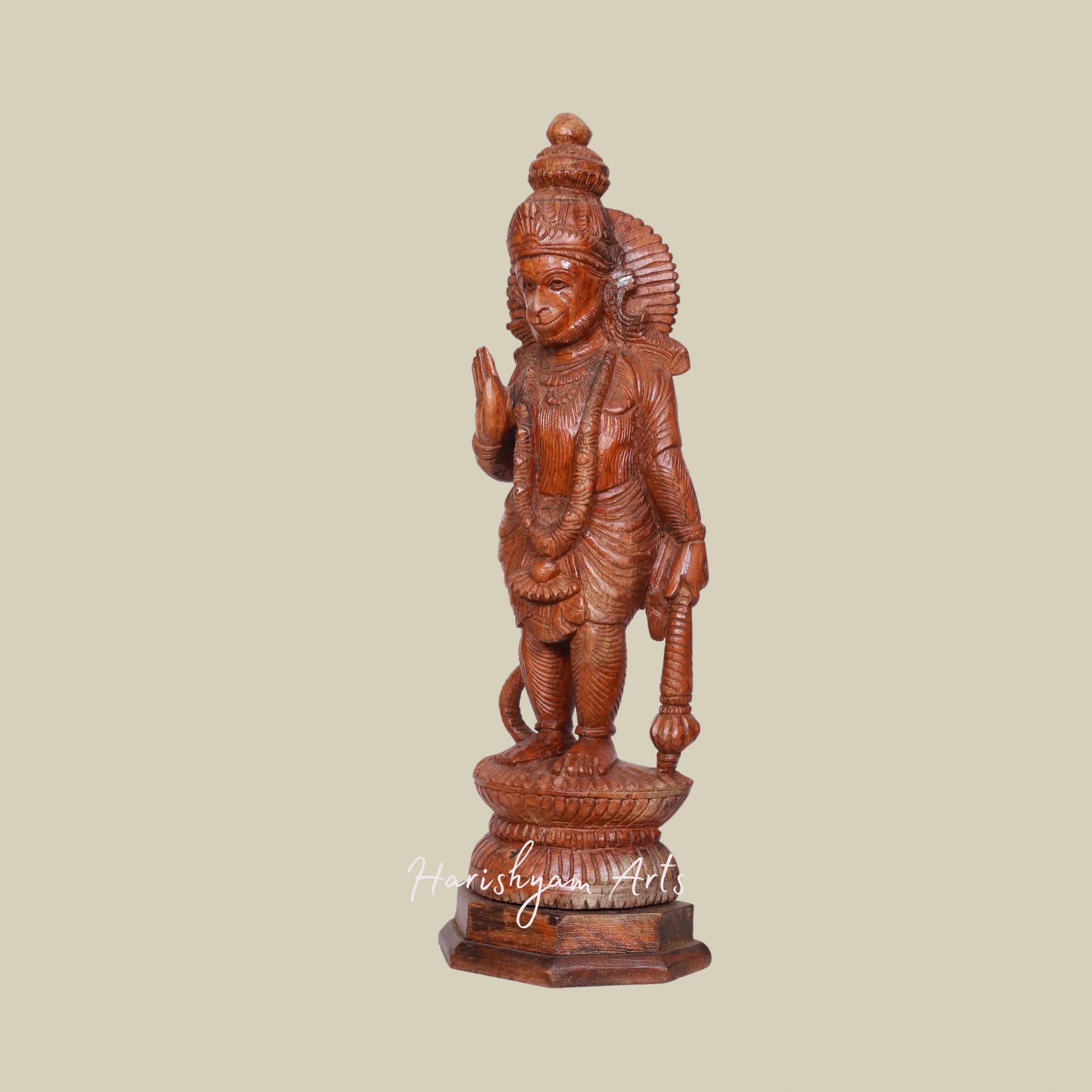 17" Ashirvad Mudra Vayuputra Hanuman Majestic Standing Wood Sculpture5