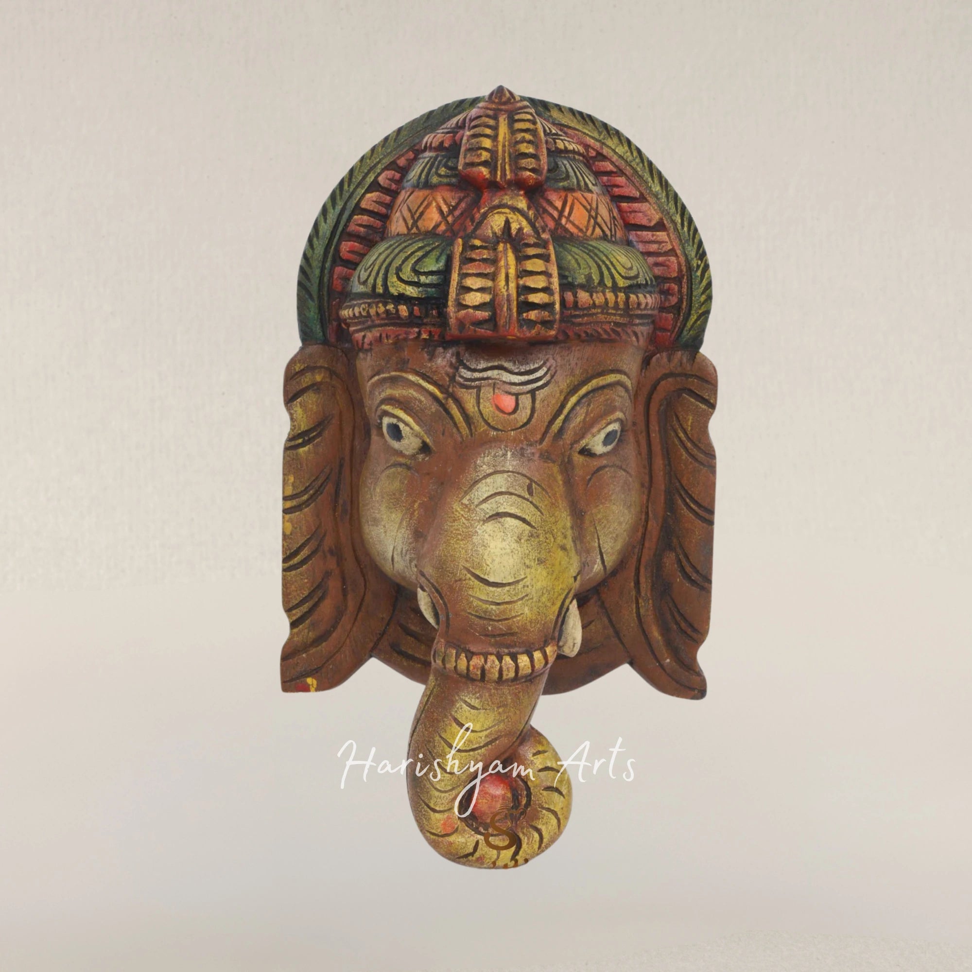 17" Auspicious Lord Ganesh Sacred Wall Mounted Head Sculpture