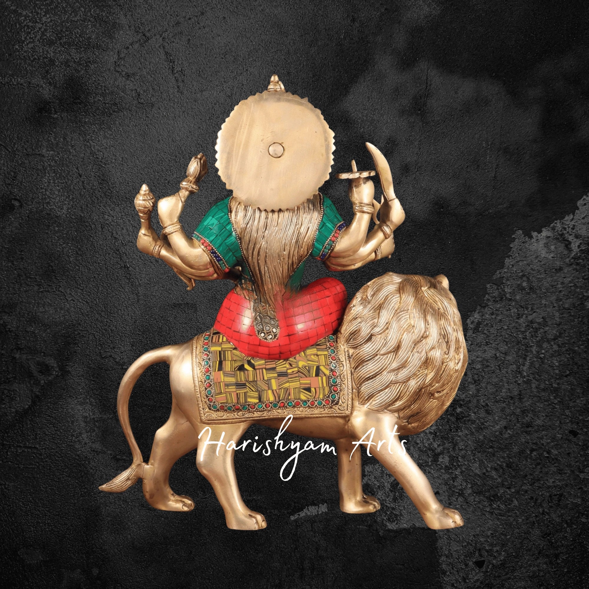 17" Brass Goddess Durga Murti with Divine Detailing