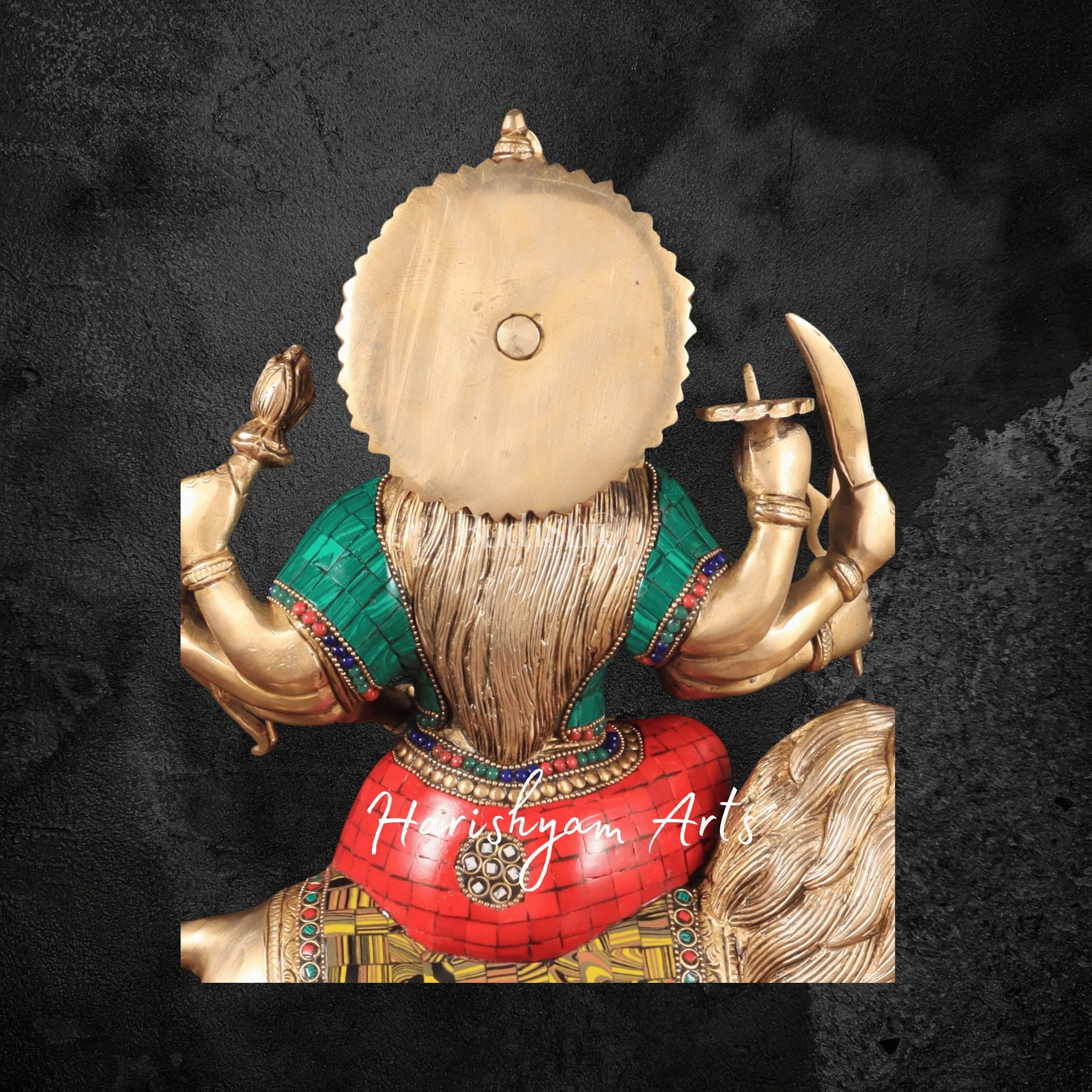 17" Brass Goddess Durga Murti with Divine Detailing