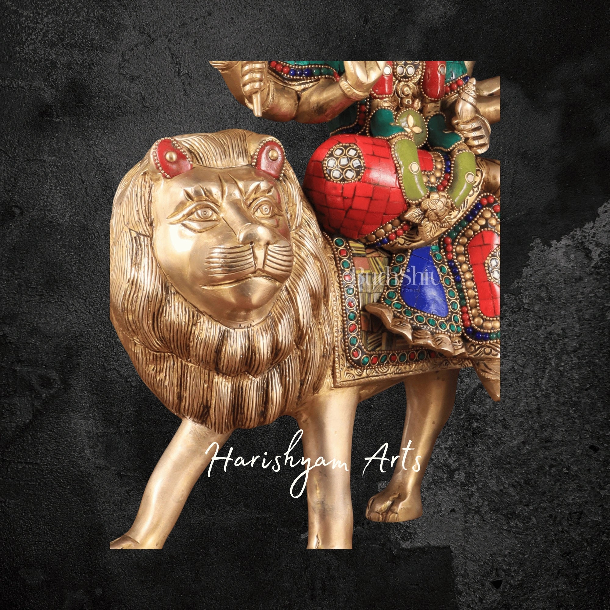 17" Brass Goddess Durga Murti with Divine Detailing