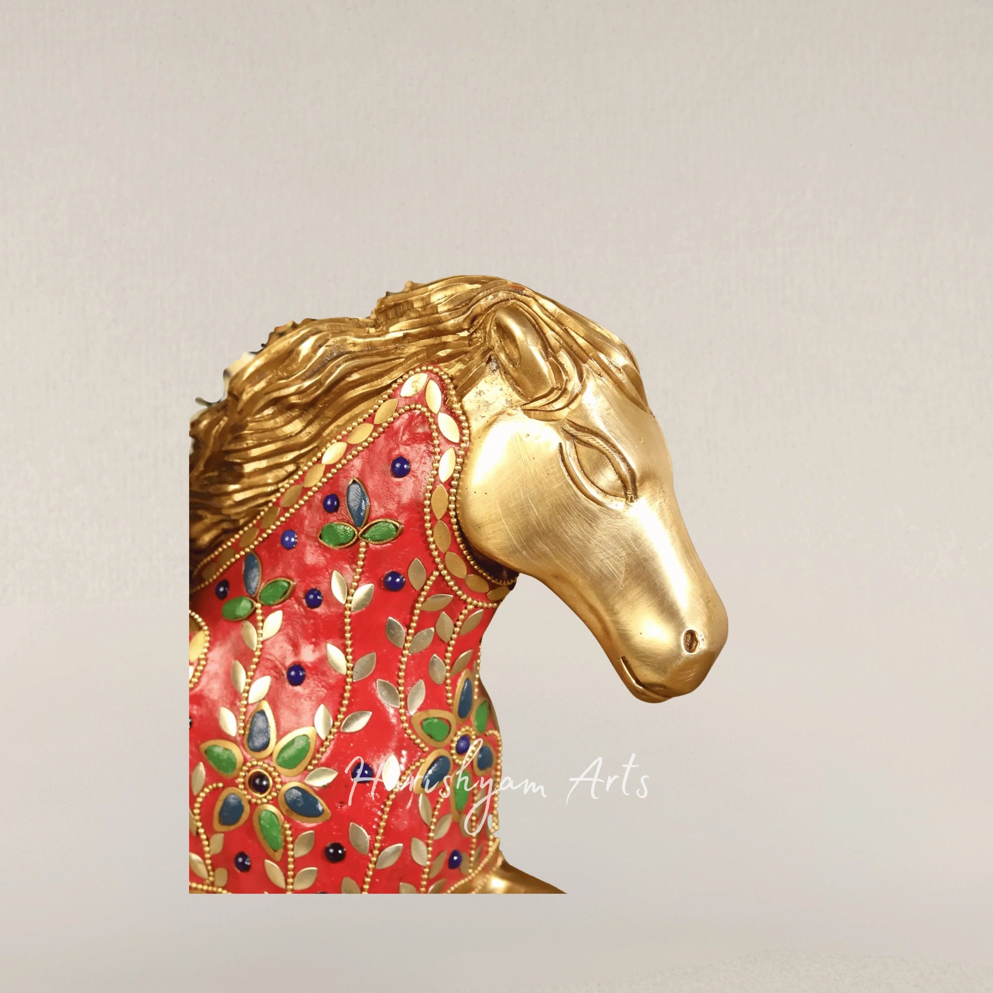 17" Divine Pegasus Stallion Brass Sculpture with Detailed Inlay Work
