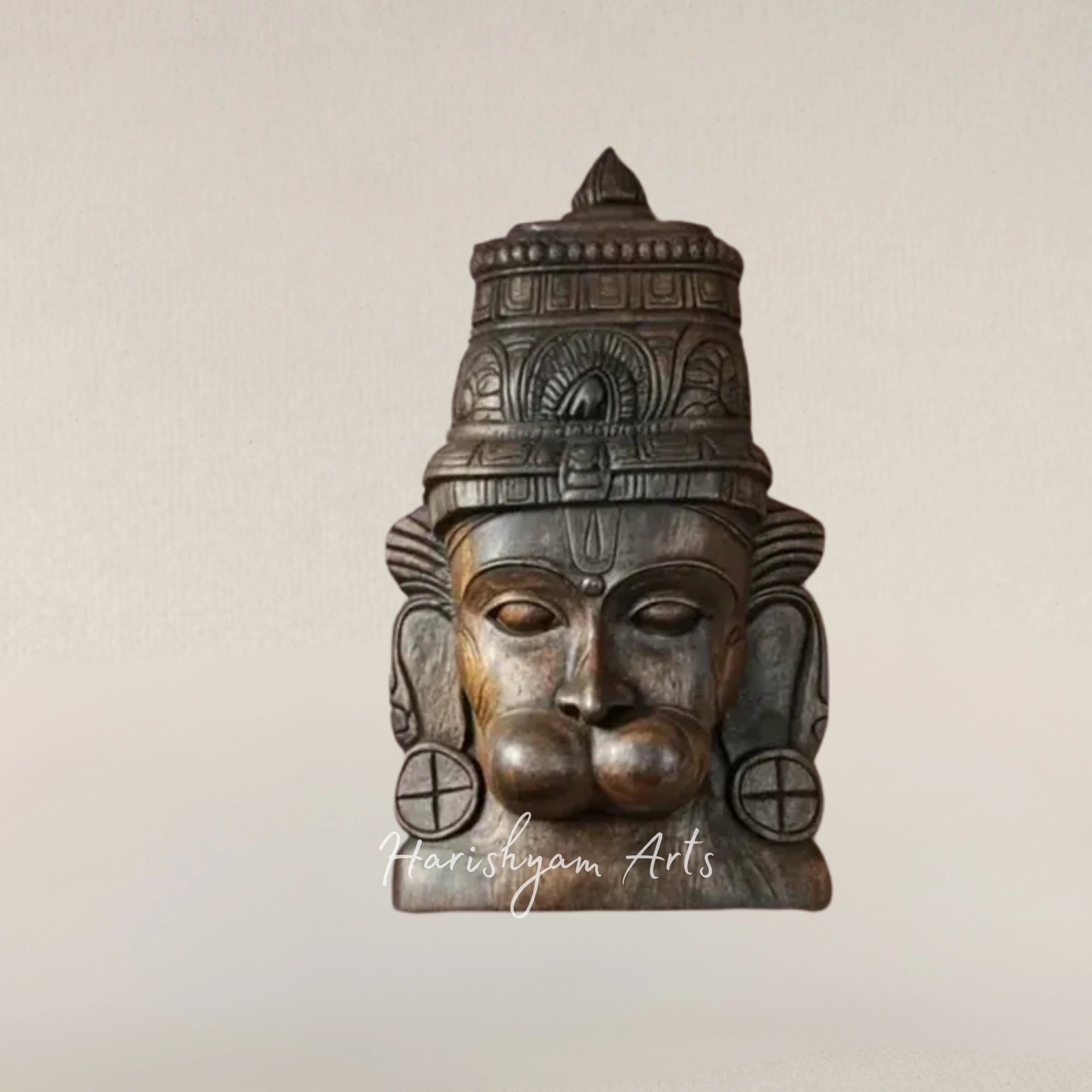 17" Divine Wooden Hanuman Face Mask Wall Art