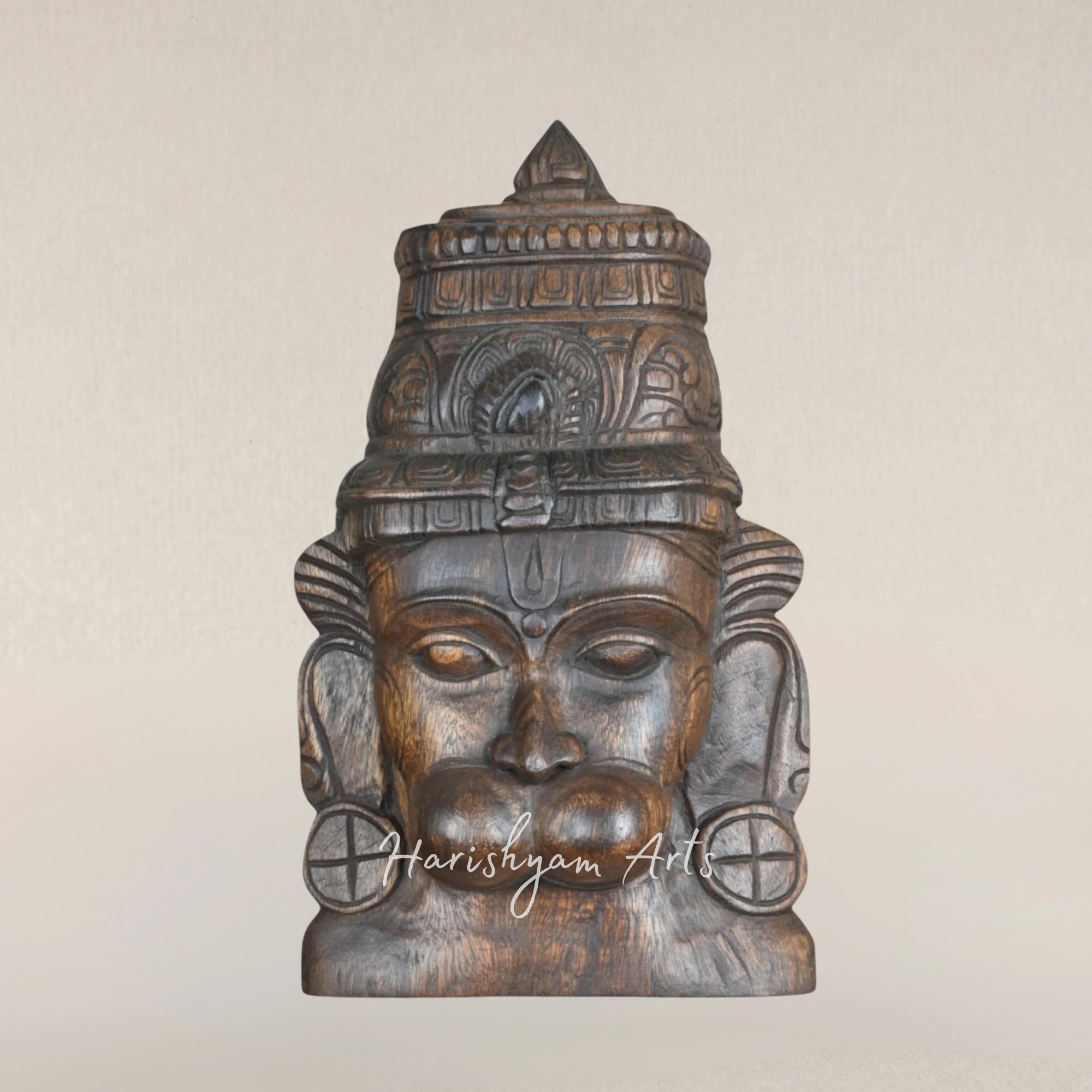 17" Divine Wooden Hanuman Face Mask Wall Art