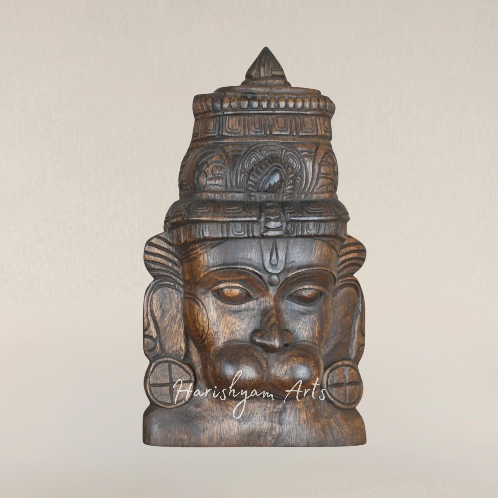 17" Divine Wooden Hanuman Face Mask Wall Art