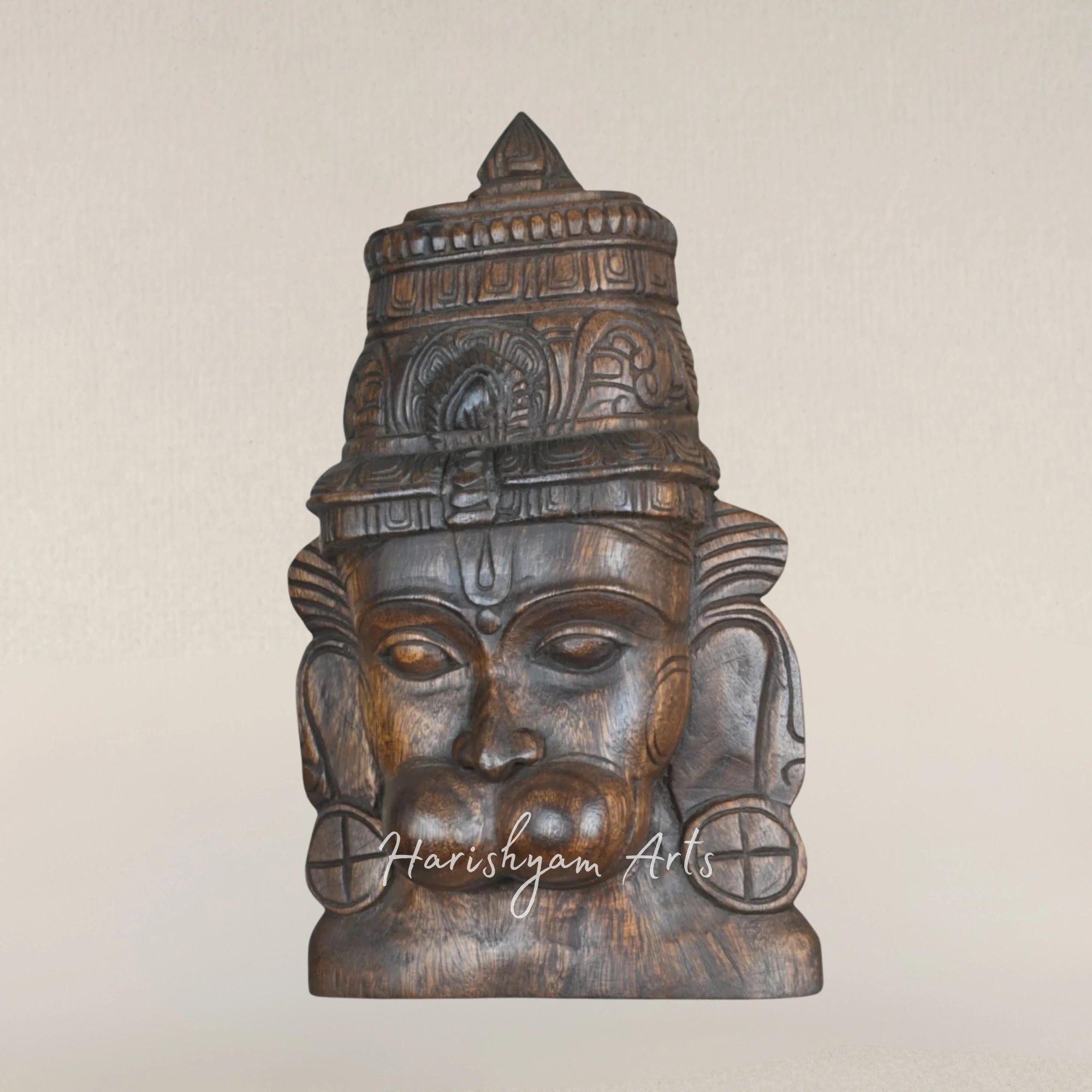 17" Divine Wooden Hanuman Face Mask Wall Art