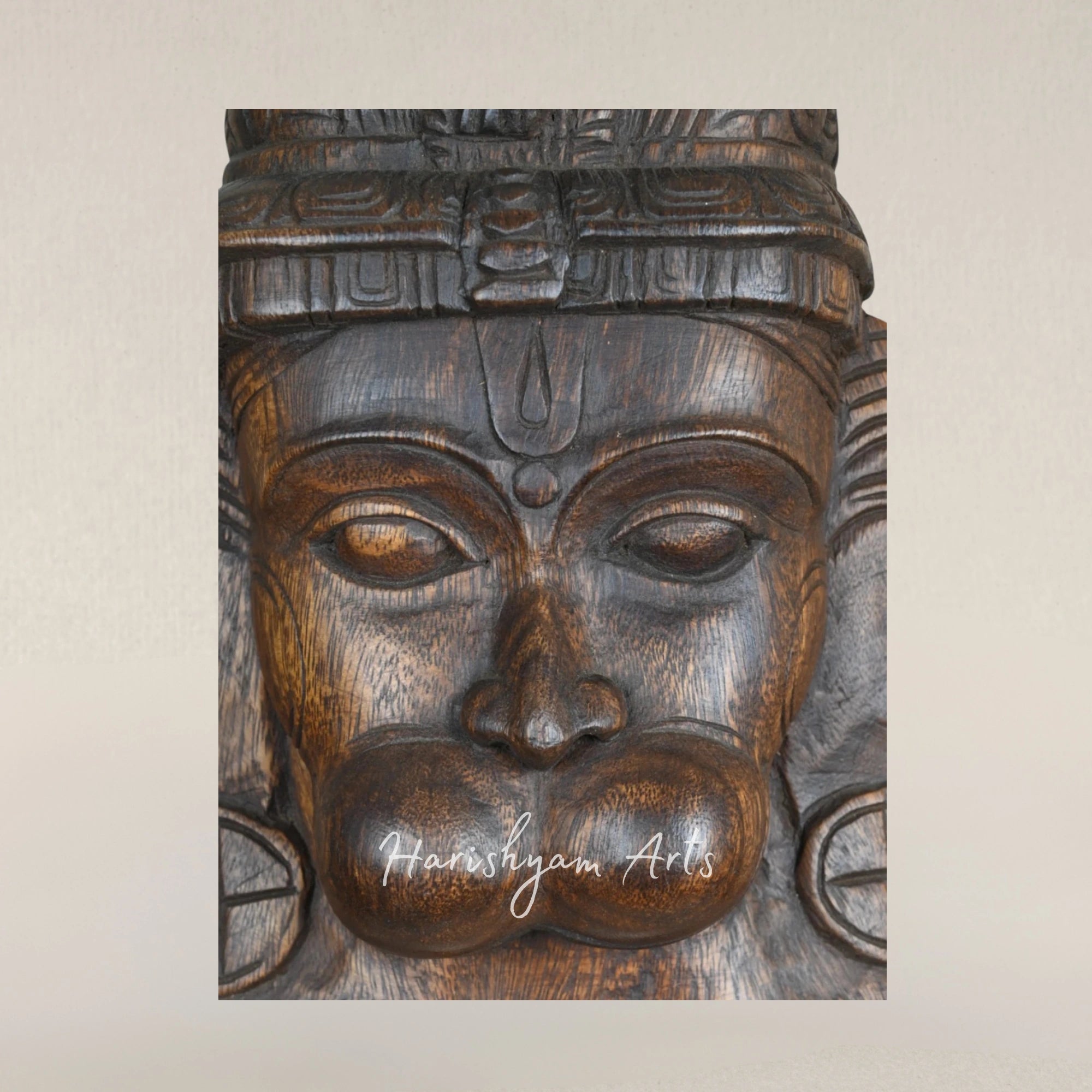 17" Divine Wooden Hanuman Face Mask Wall Art