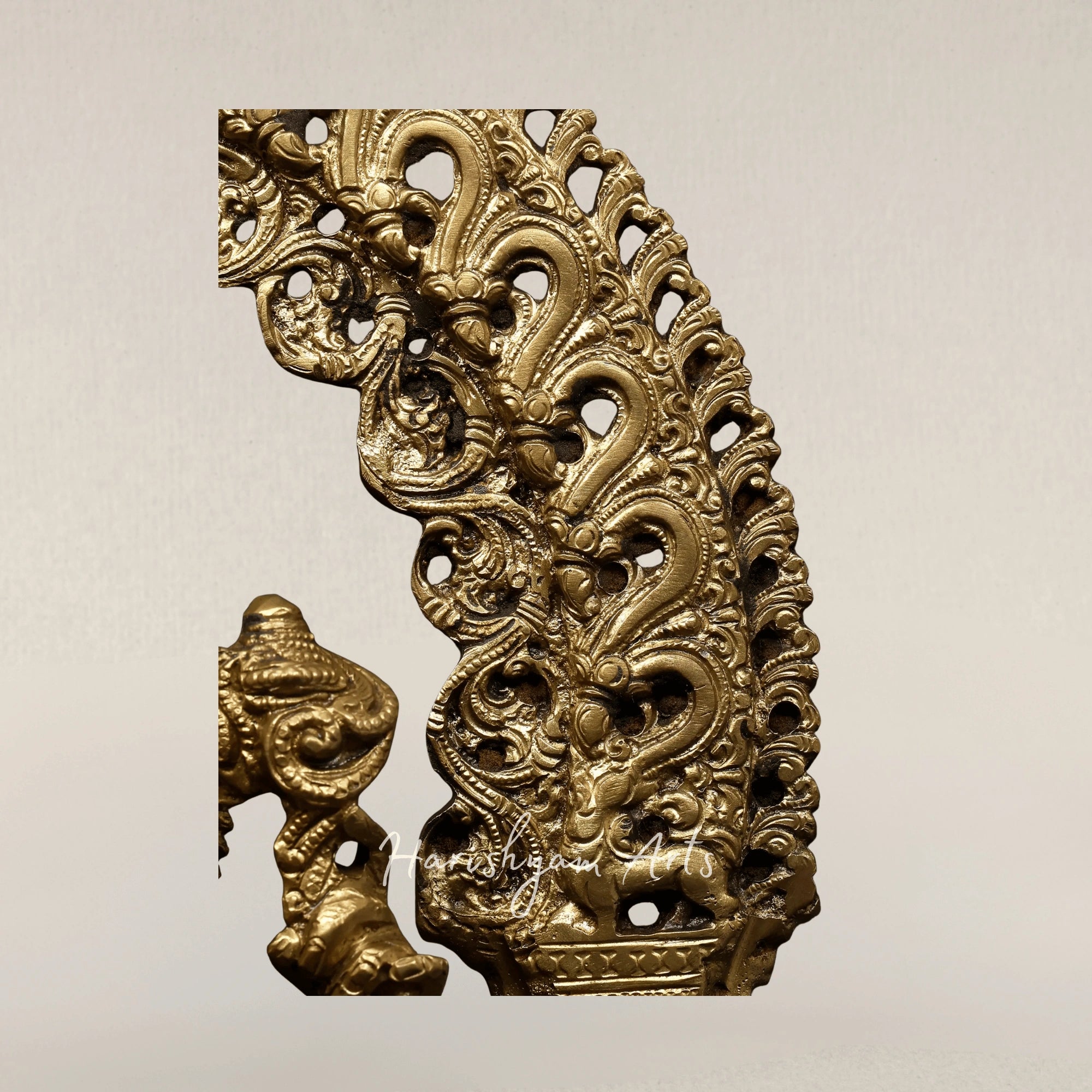 17" Four Armed Lord Ganesha Seated on Kirtimukha Throne Hoysala Style Bronze Idol