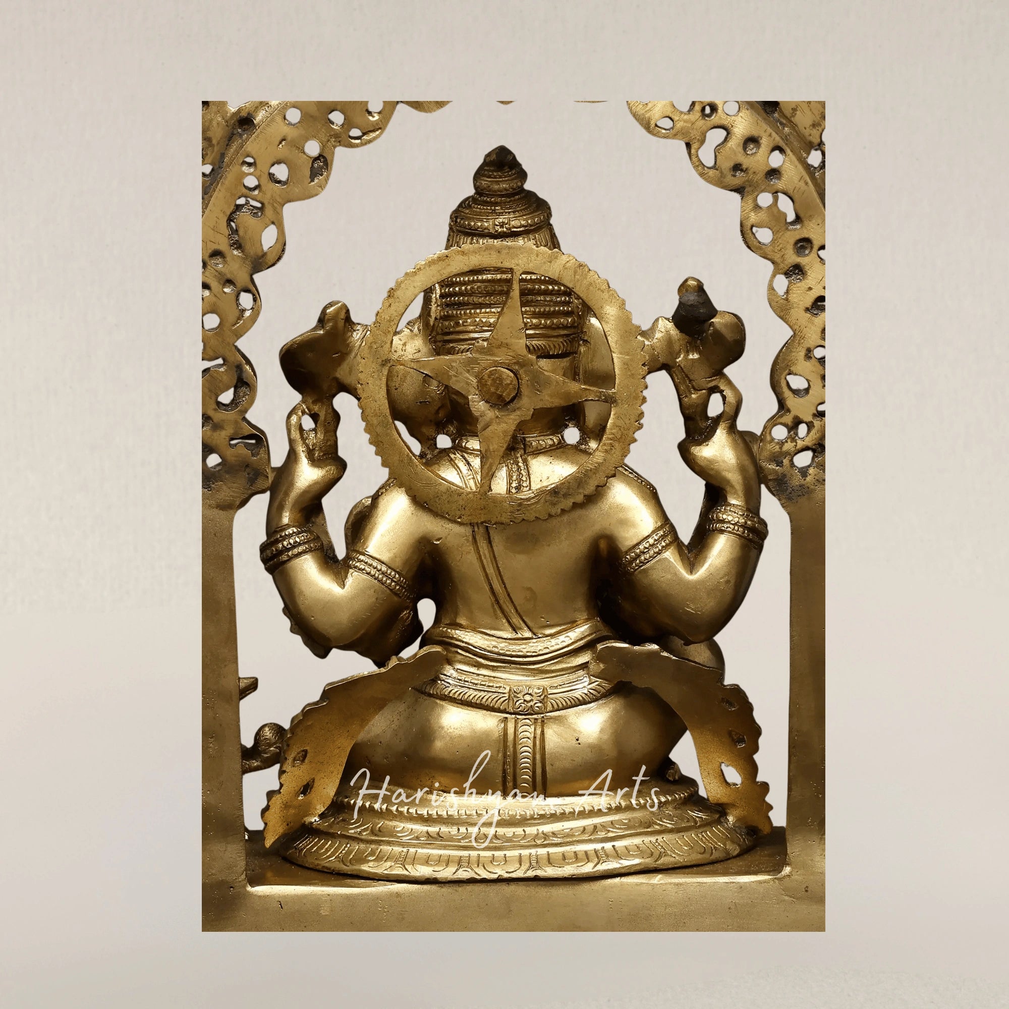 17" Four Armed Lord Ganesha Seated on Kirtimukha Throne Hoysala Style Bronze Idol