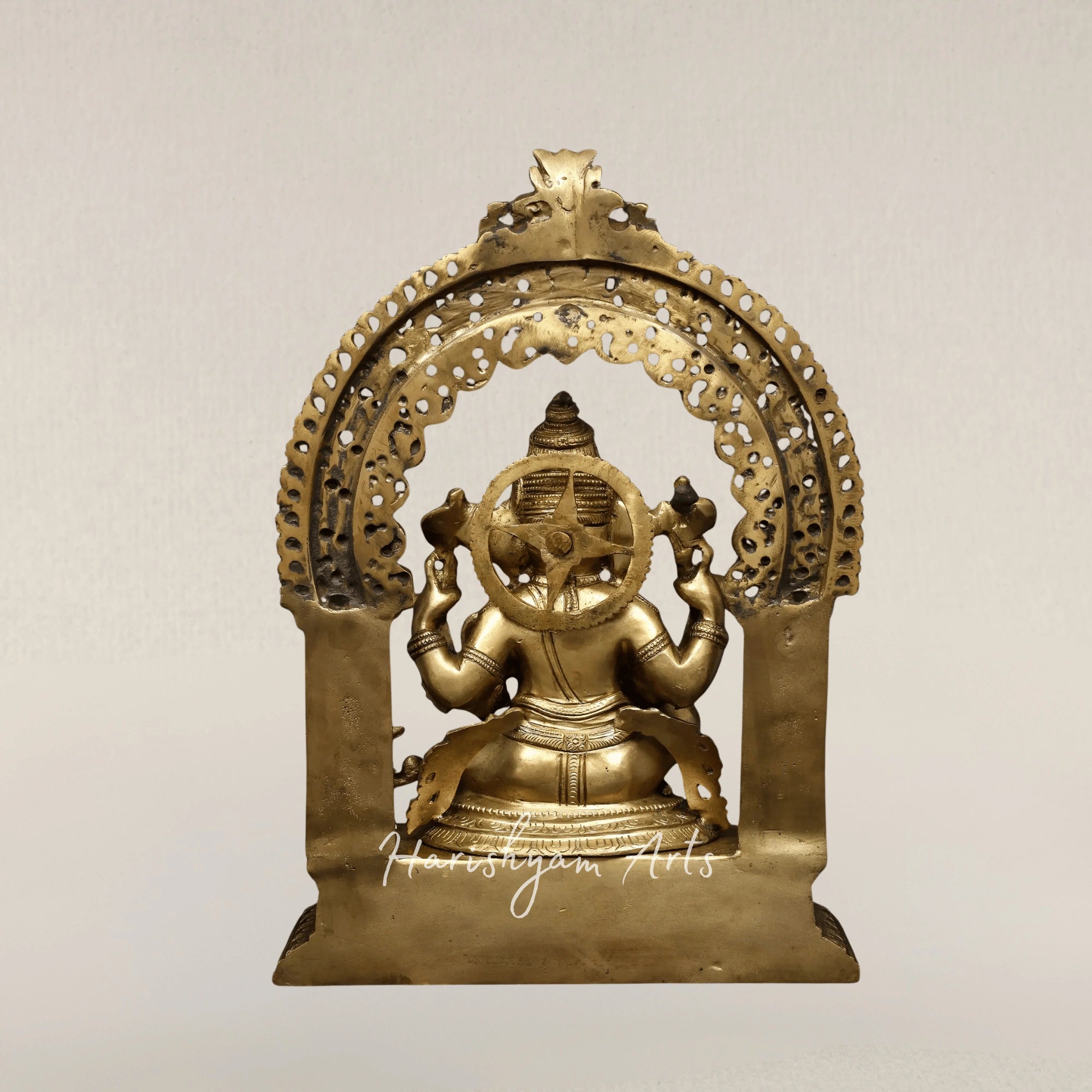 17" Four Armed Lord Ganesha Seated on Kirtimukha Throne Hoysala Style Bronze Idol