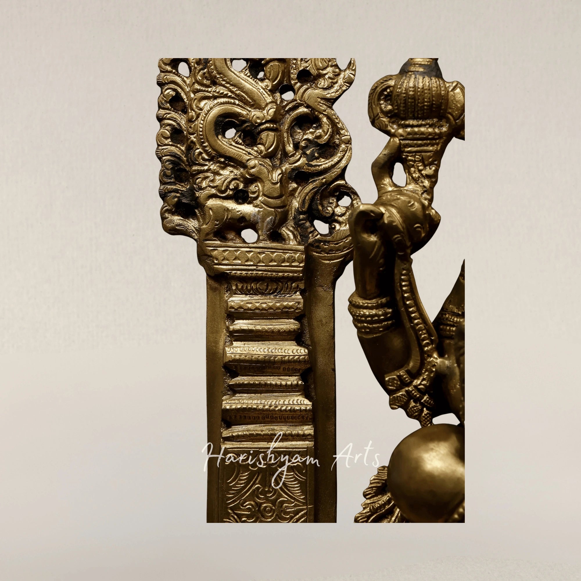 17" Four Armed Lord Ganesha Seated on Kirtimukha Throne Hoysala Style Bronze Idol