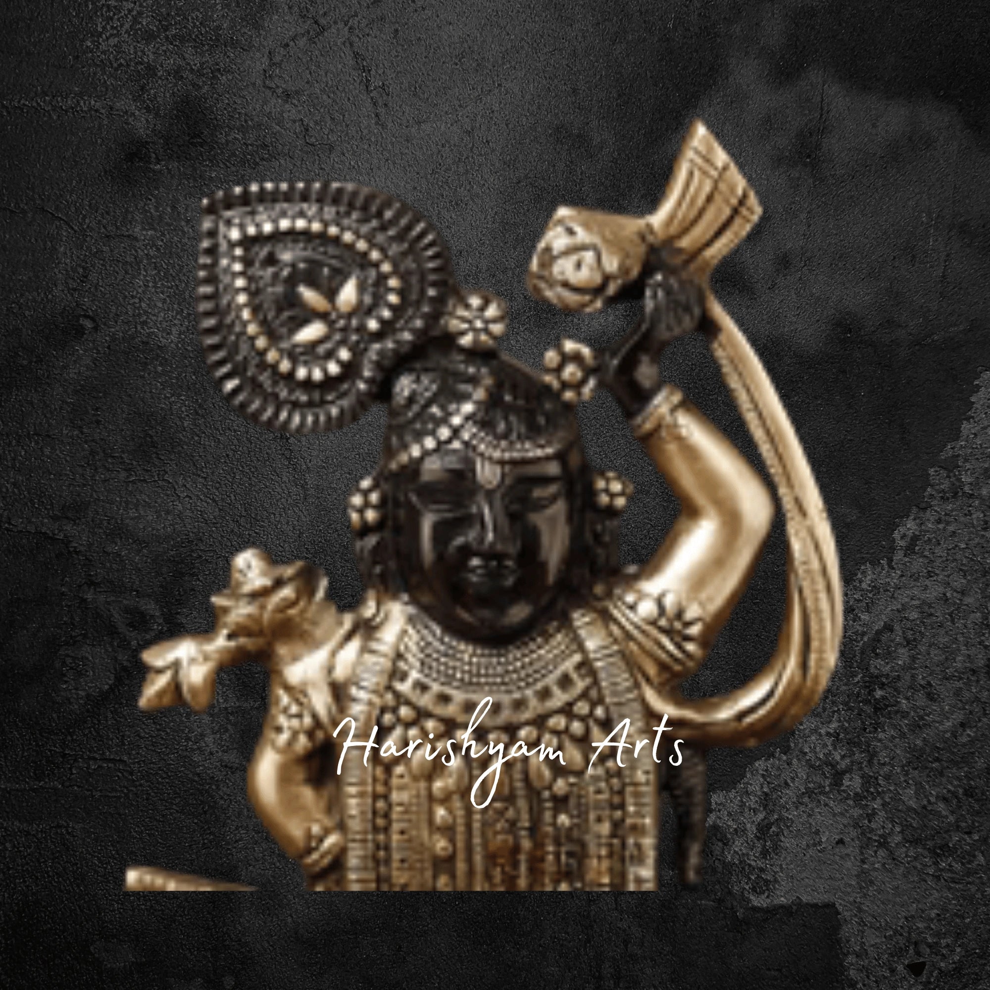 17" Golden and Black Patina Finish Brass Srinath Ji Idol for Pooja Room