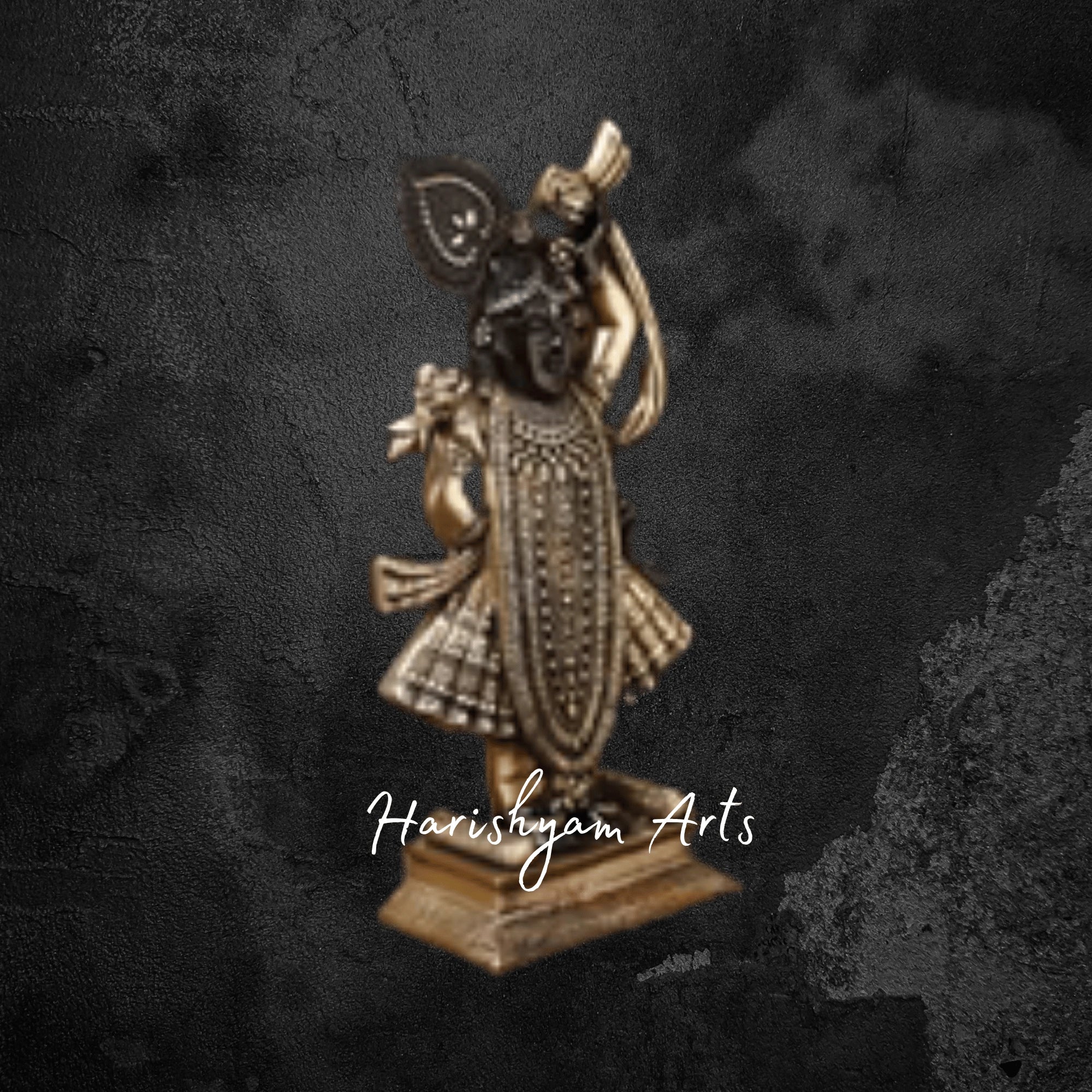 17" Golden and Black Patina Finish Brass Srinath Ji Idol for Pooja Room