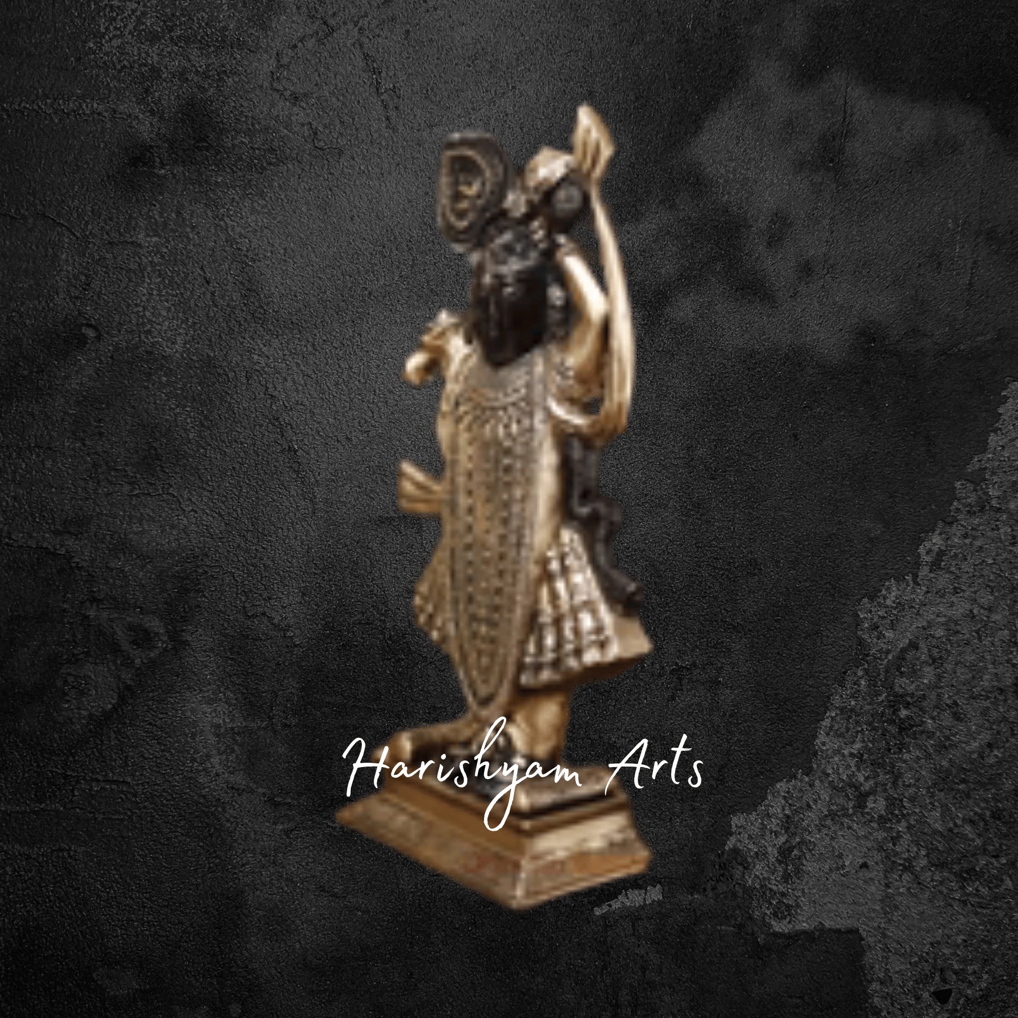 17" Golden and Black Patina Finish Brass Srinath Ji Idol for Pooja Room