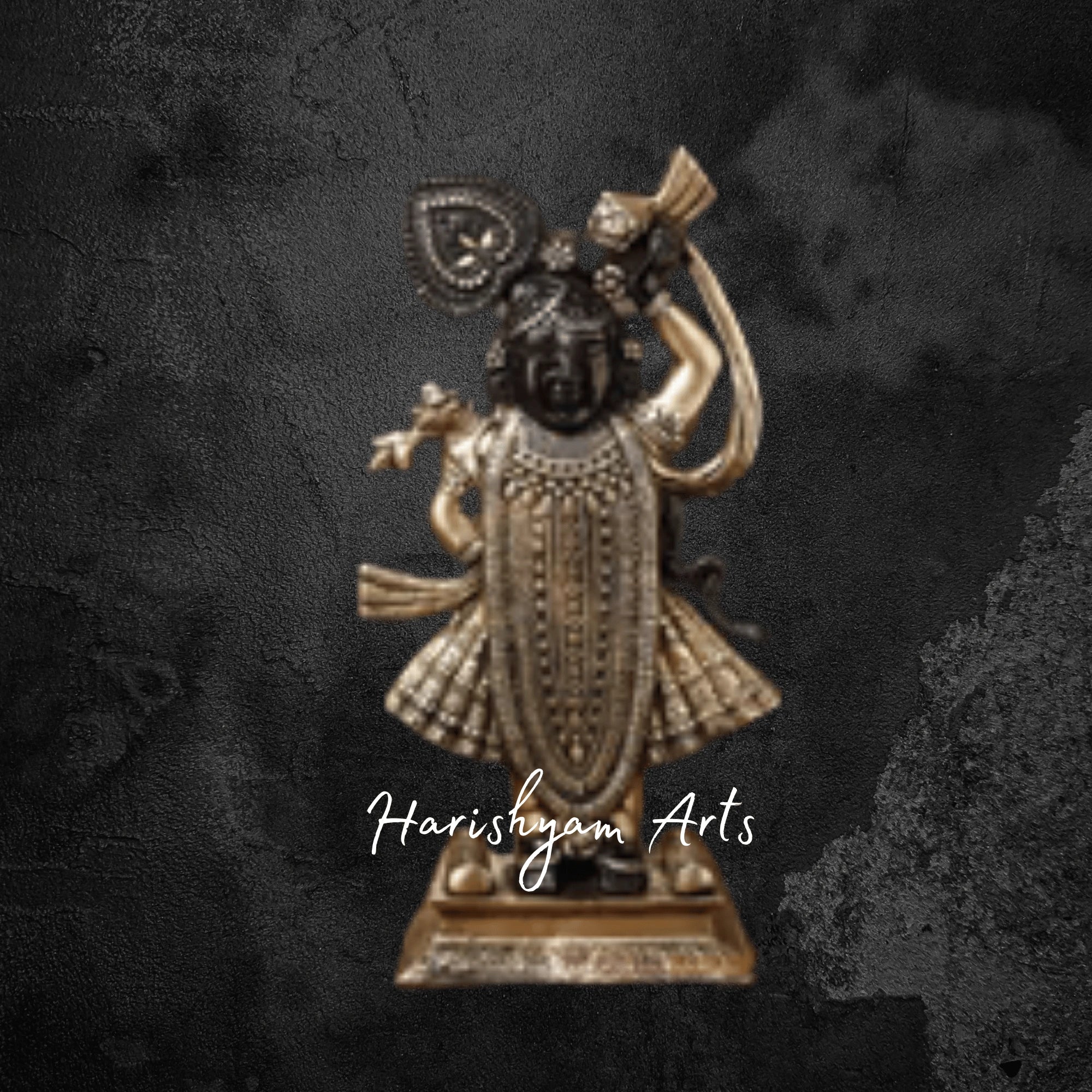 17" Golden and Black Patina Finish Brass Srinath Ji Idol for Pooja Room