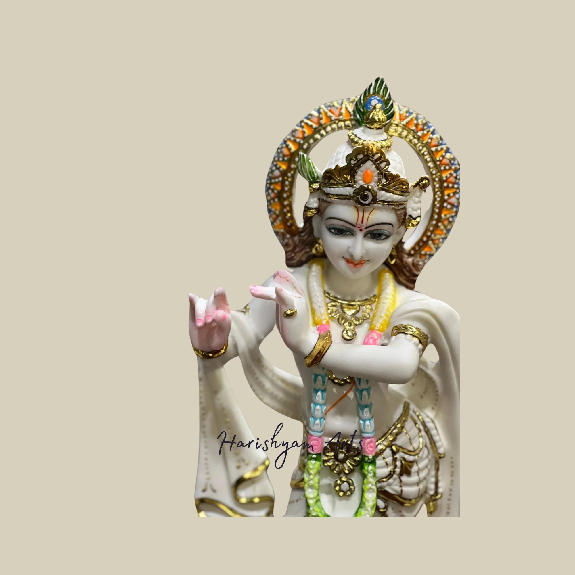 17" Handcrafted Marble Radha Krishna Murti for Spiritual Serenity