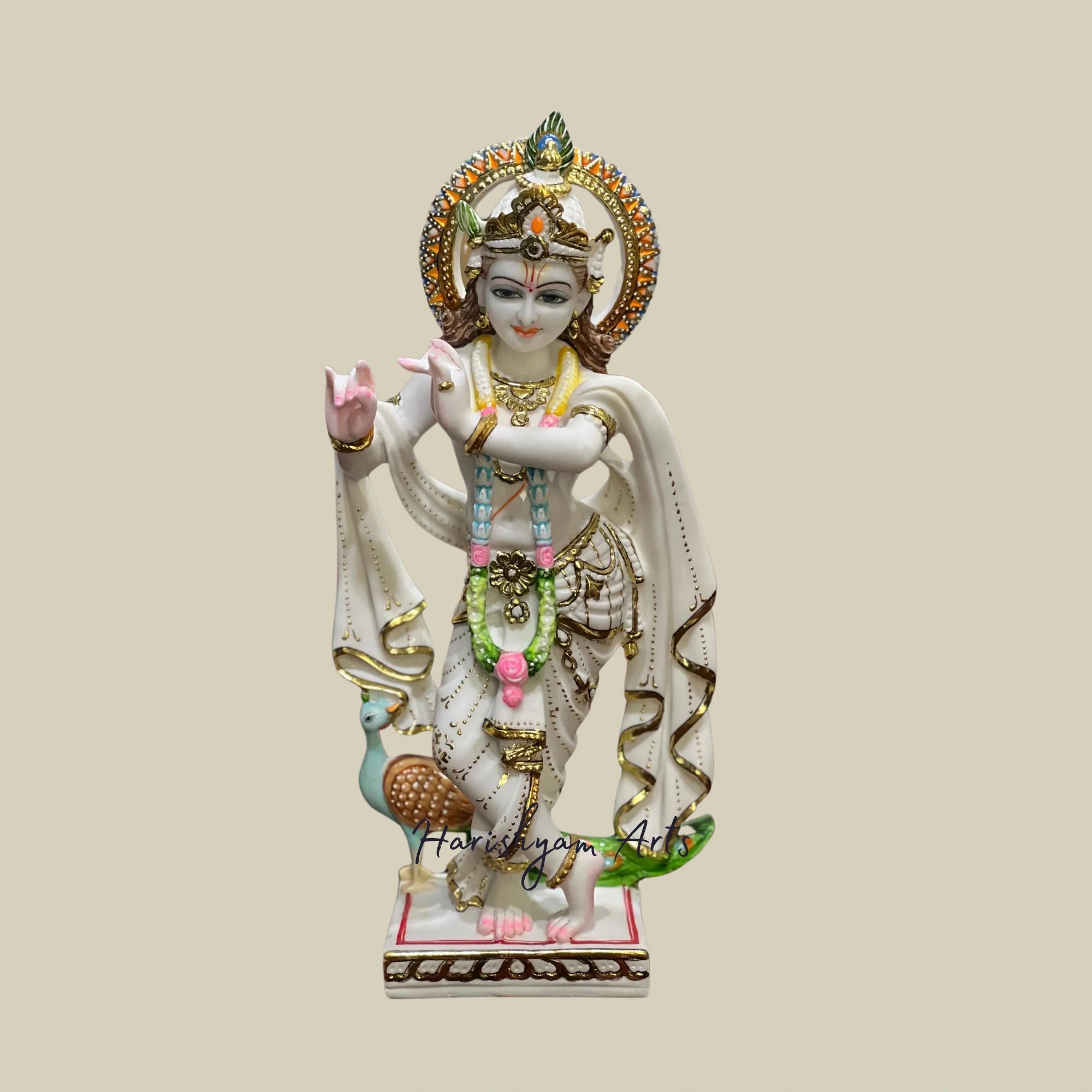 17" Handcrafted Marble Radha Krishna Murti for Spiritual Serenity