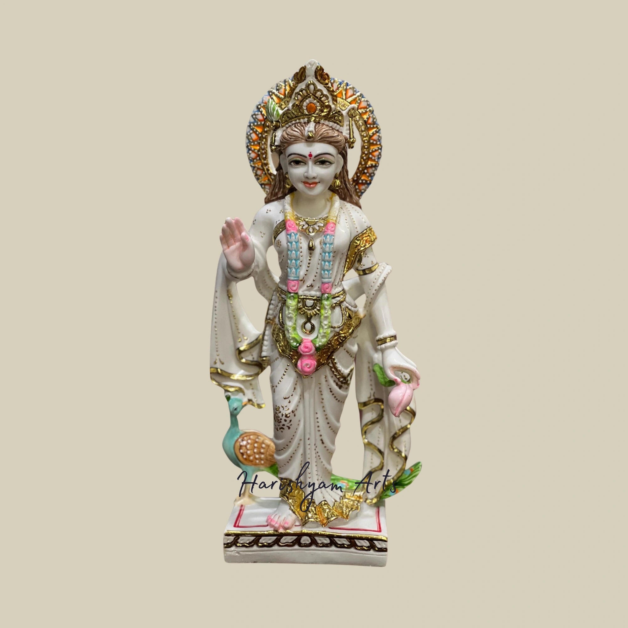 17" Handcrafted Marble Radha Krishna Murti for Spiritual Serenity