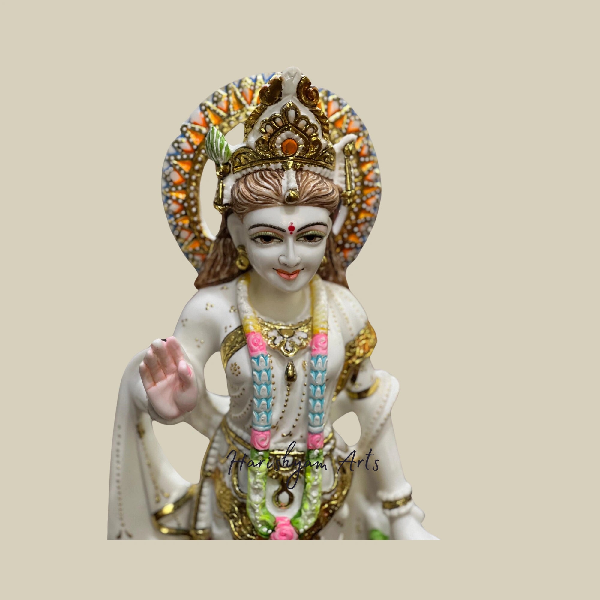 17" Handcrafted Marble Radha Krishna Murti for Spiritual Serenity