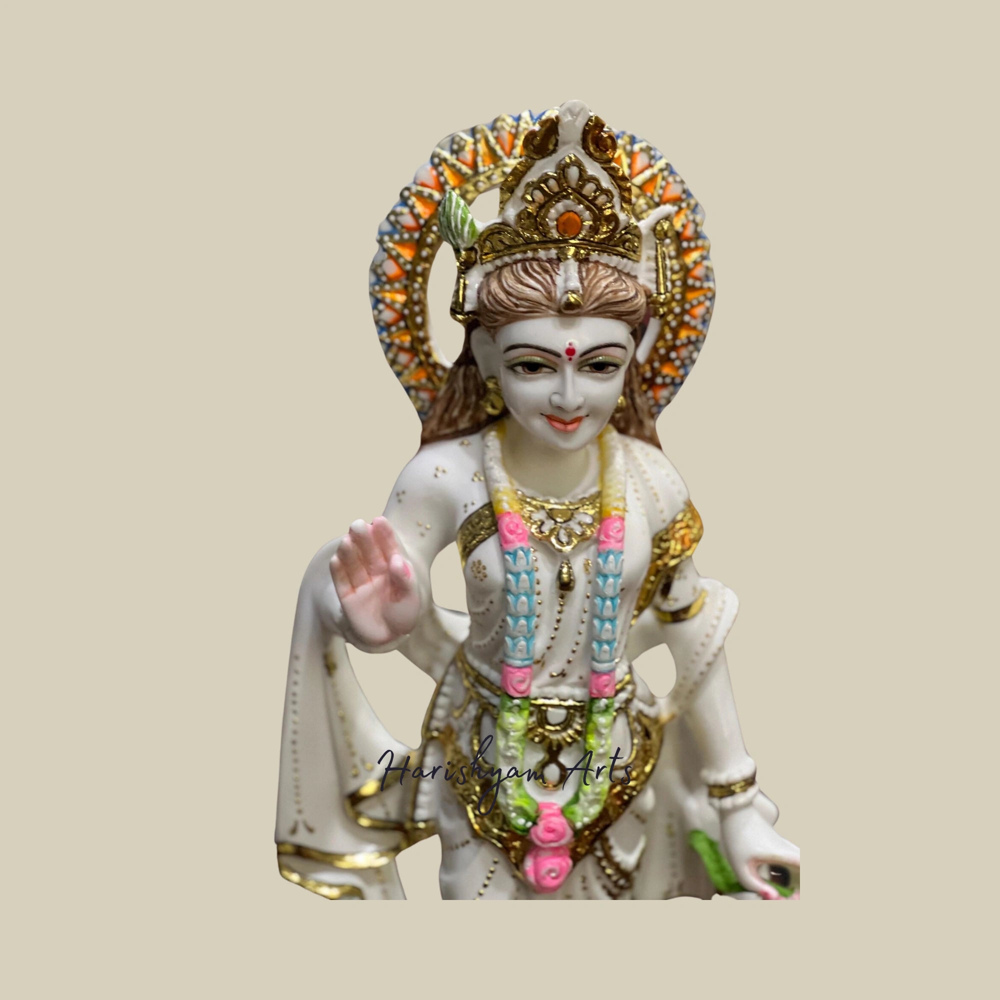 17" Handcrafted Marble Radha Krishna Murti for Spiritual Serenity