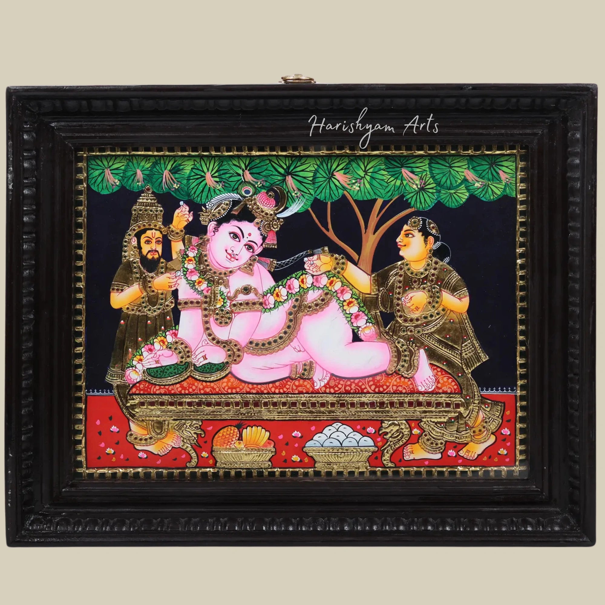 17" Maiya Yashoda with Bal Krishna Tanjore Artwork