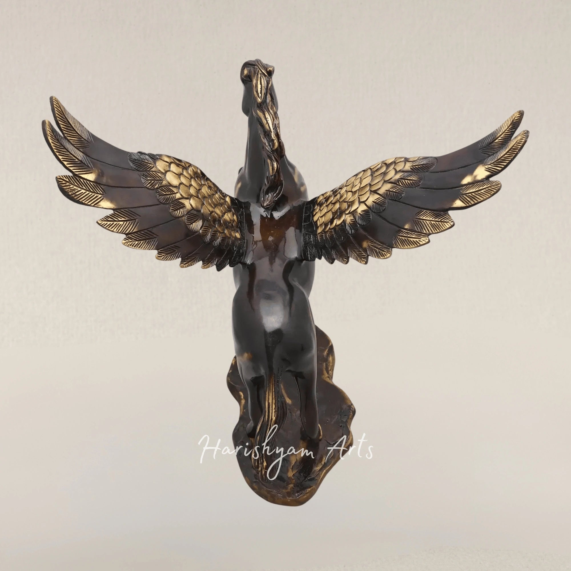 17" Pegasus Brass Art Statue Ready for Flight Home Accent Piece
