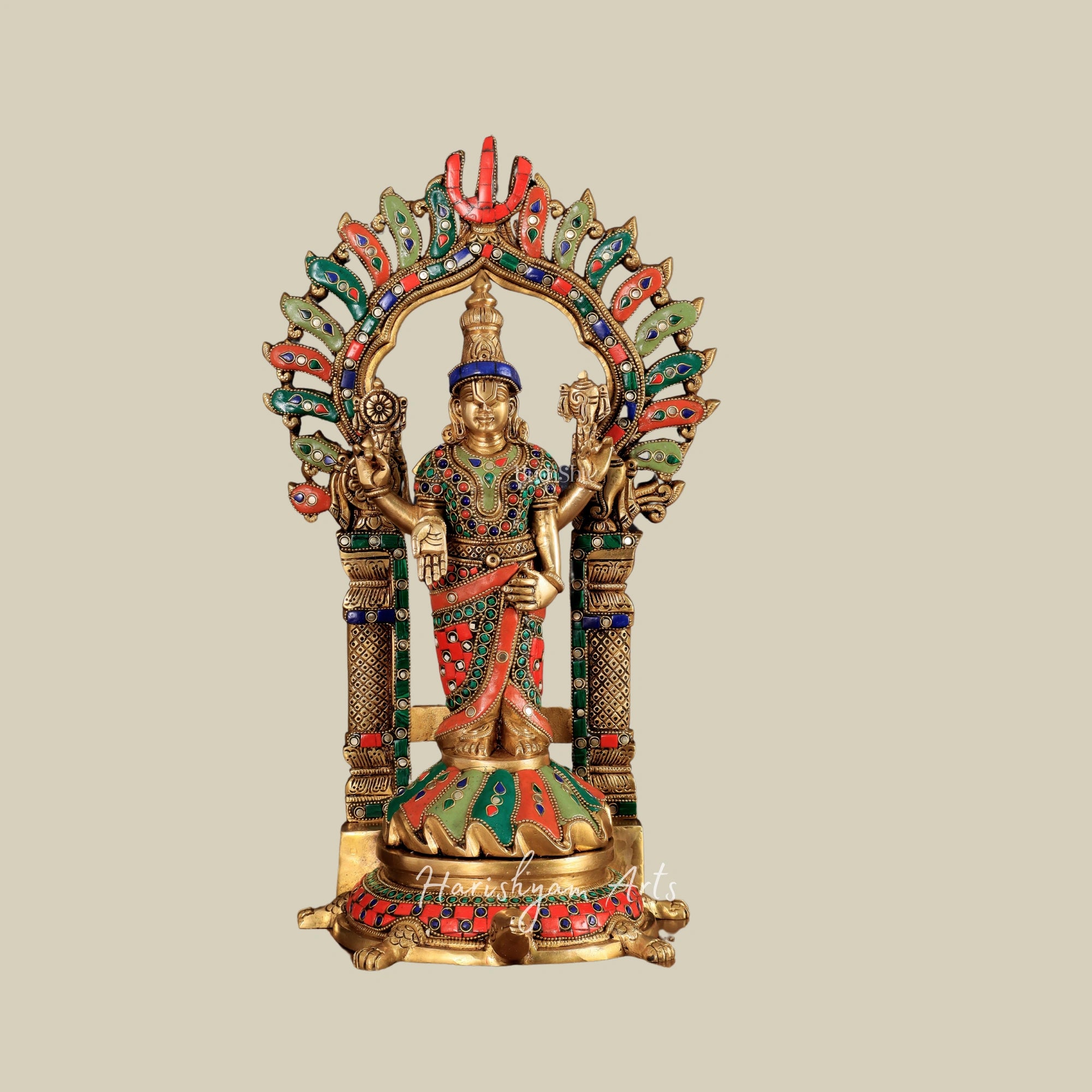 17" Superfine Engraved Brass Lord Venkateshwara Swamy Standing on Tortoise with Prabhavali