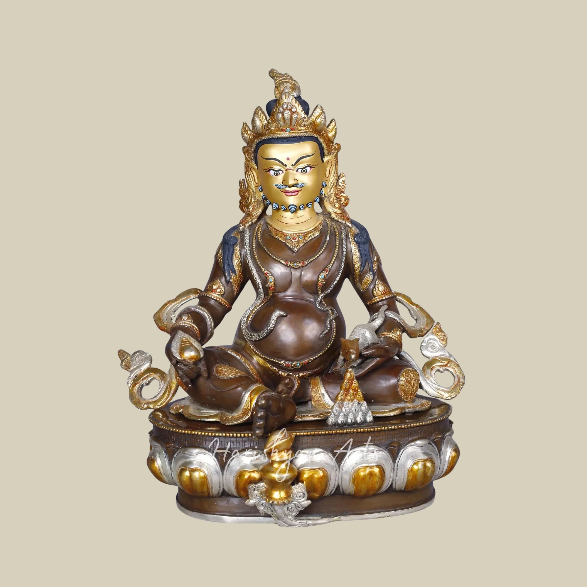 17" Tibetan Wealth God Kubera Statue in Copper with Gold and Silver Finish