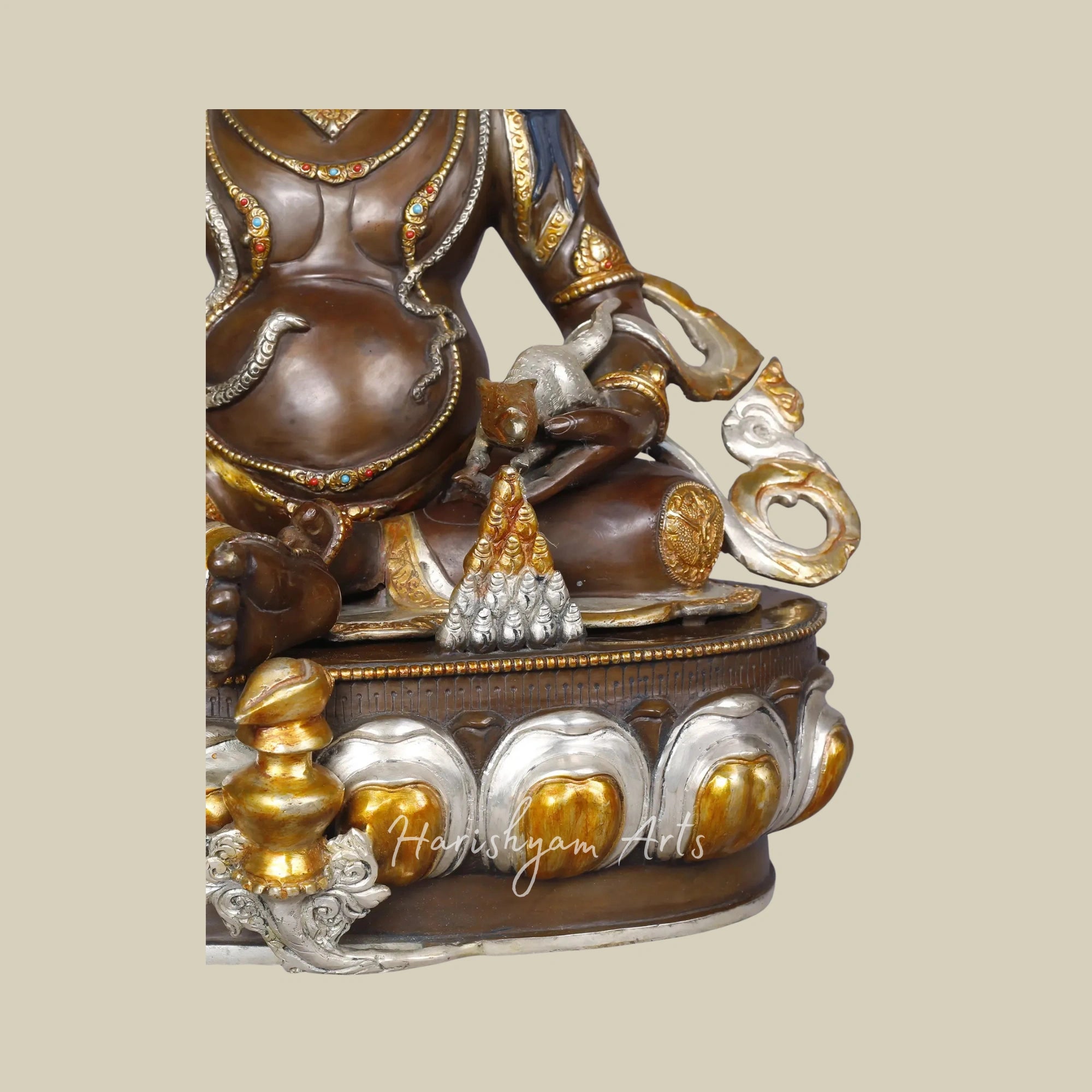 17" Tibetan Wealth God Kubera Statue in Copper with Gold and Silver Finish