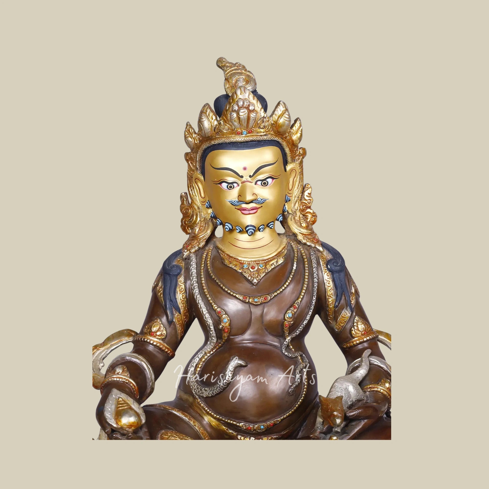 17" Tibetan Wealth God Kubera Statue in Copper with Gold and Silver Finish