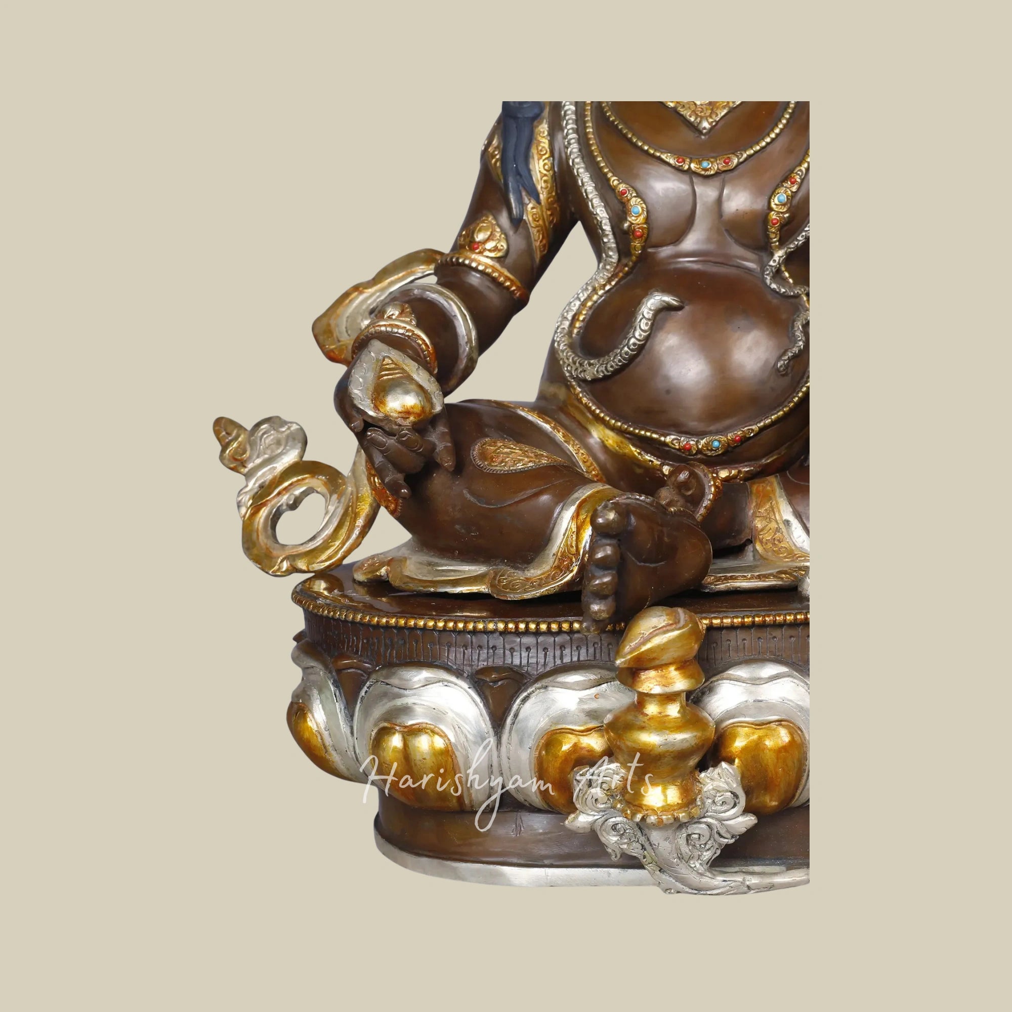 17" Tibetan Wealth God Kubera Statue in Copper with Gold and Silver Finish