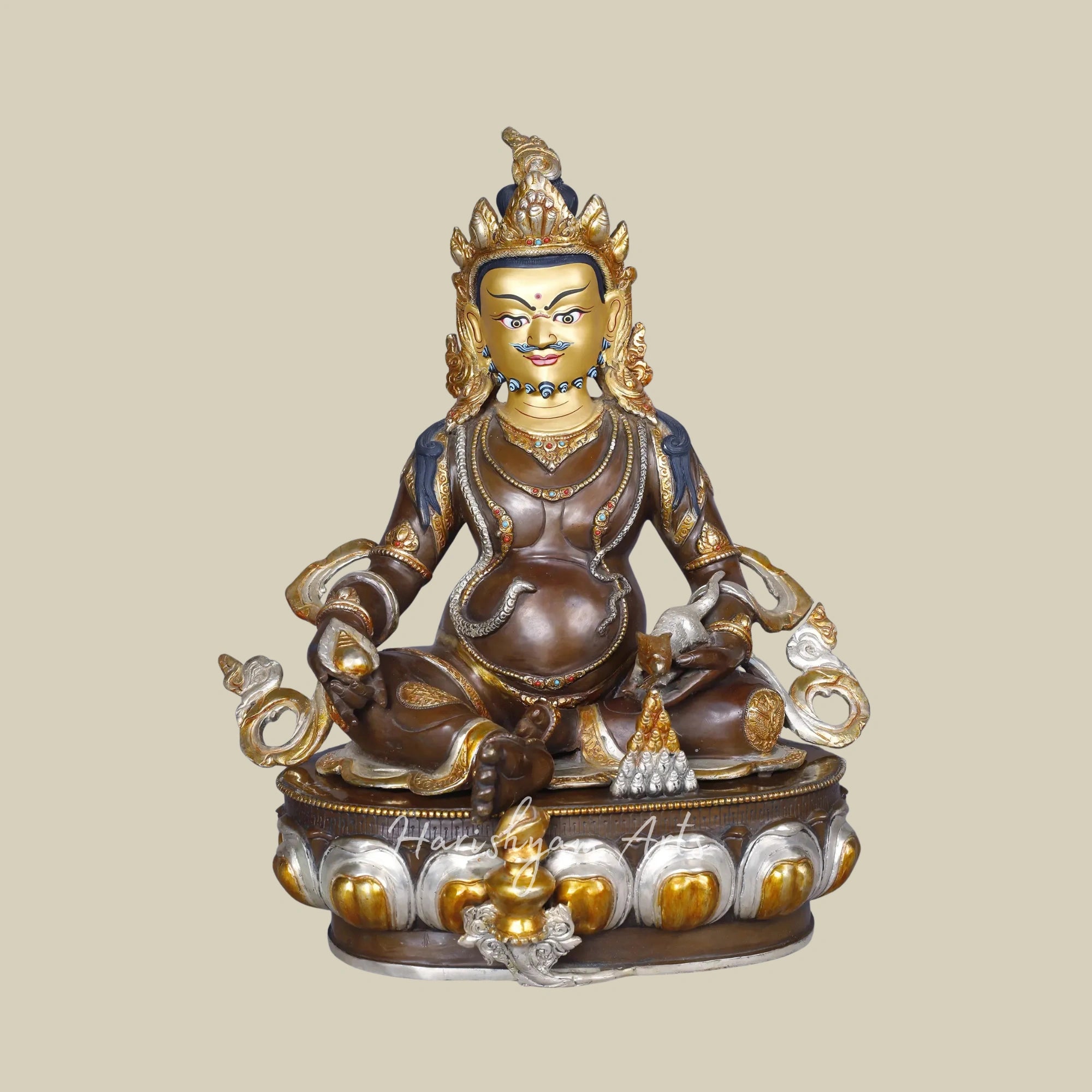 17" Tibetan Wealth God Kubera Statue in Copper with Gold and Silver Finish
