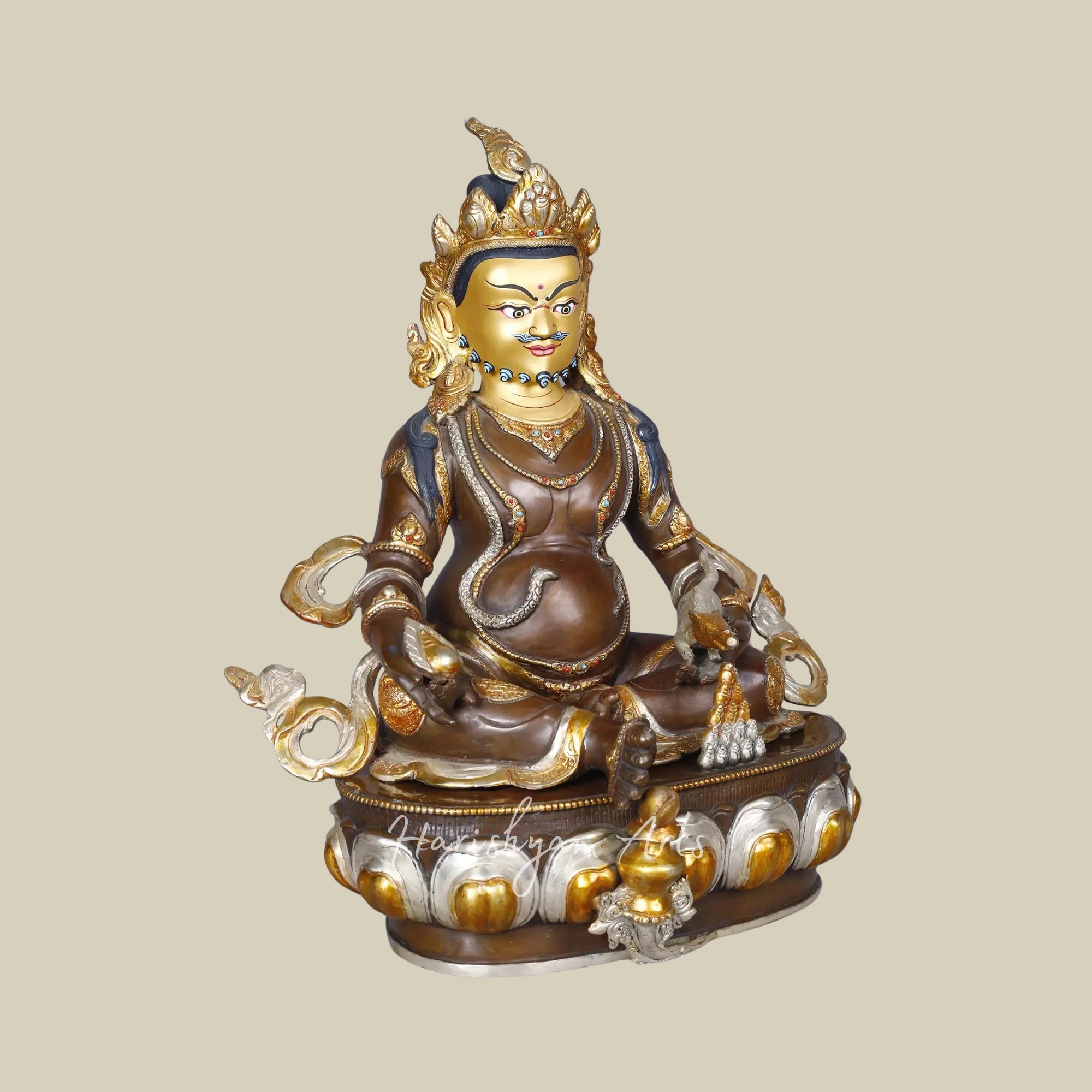 17" Tibetan Wealth God Kubera Statue in Copper with Gold and Silver Finish