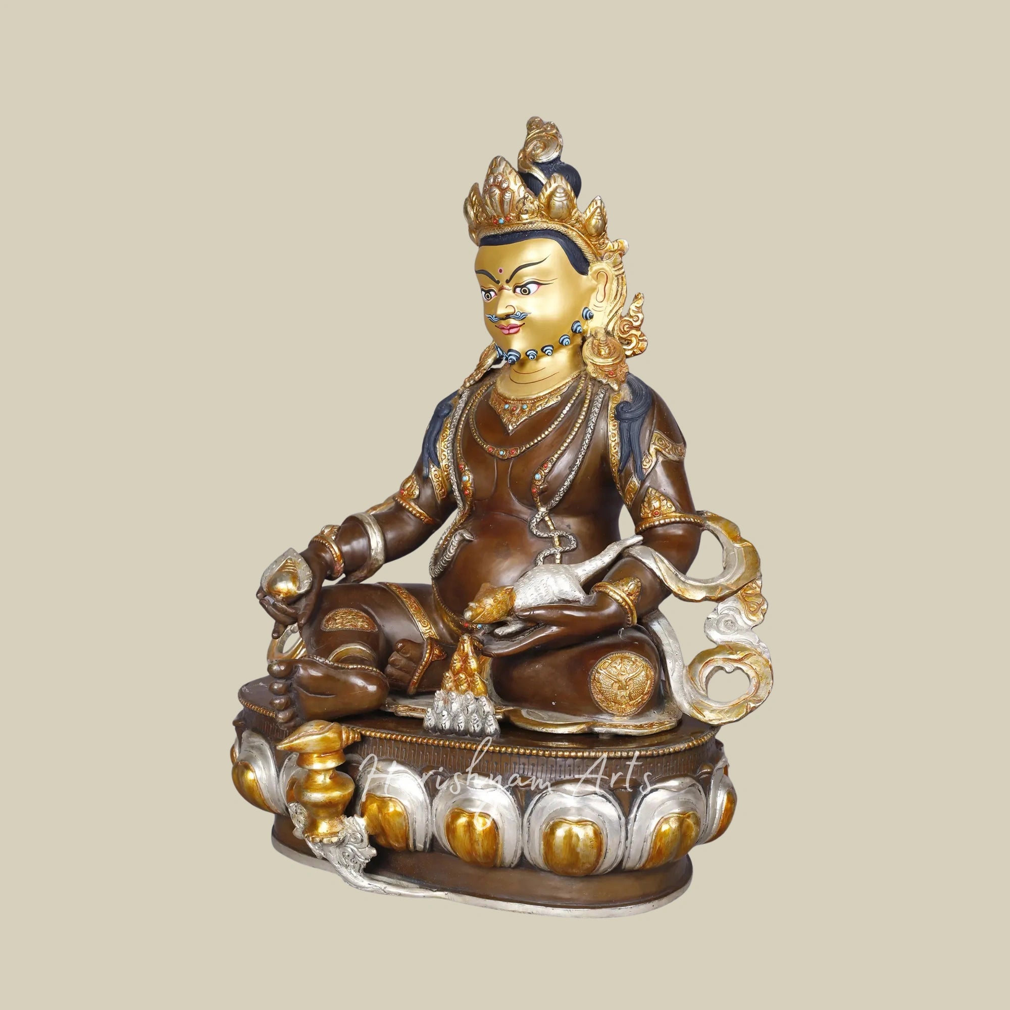 17" Tibetan Wealth God Kubera Statue in Copper with Gold and Silver Finish