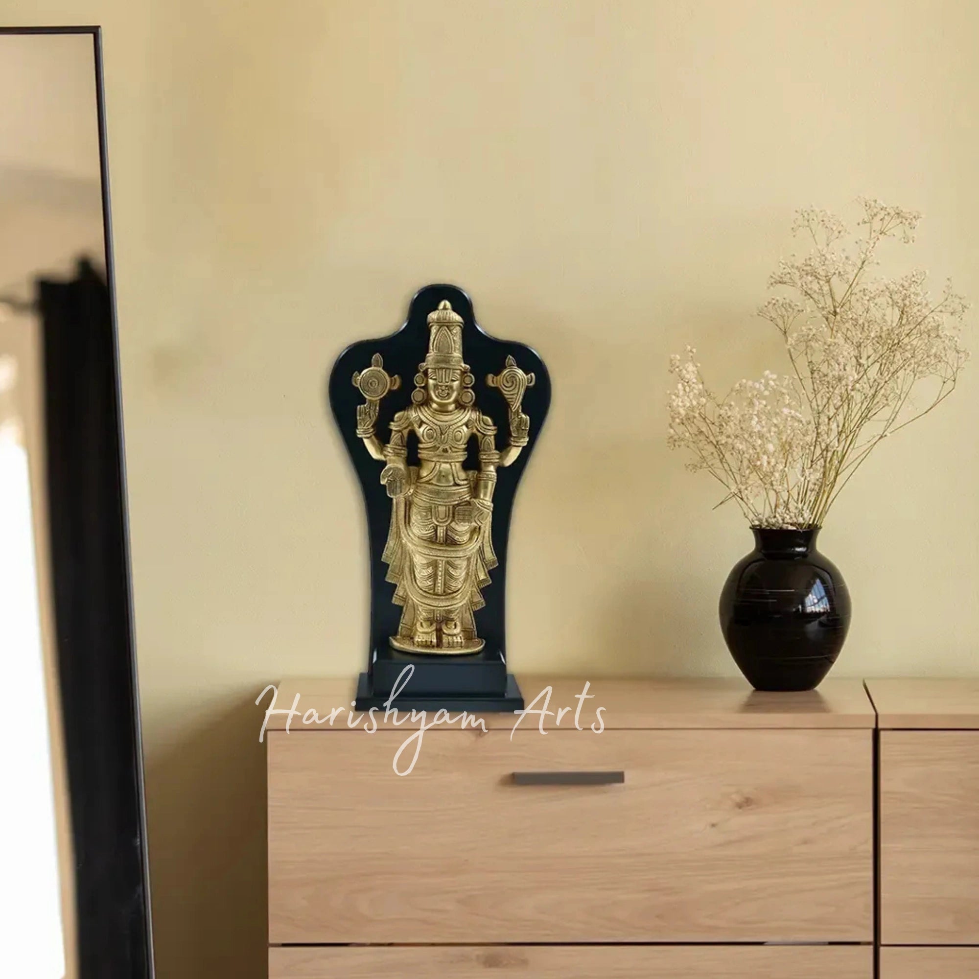 17" Tirupati Balaji Venkateshwara Brass Statue with Elegant Wooden Frame Wall Decoration