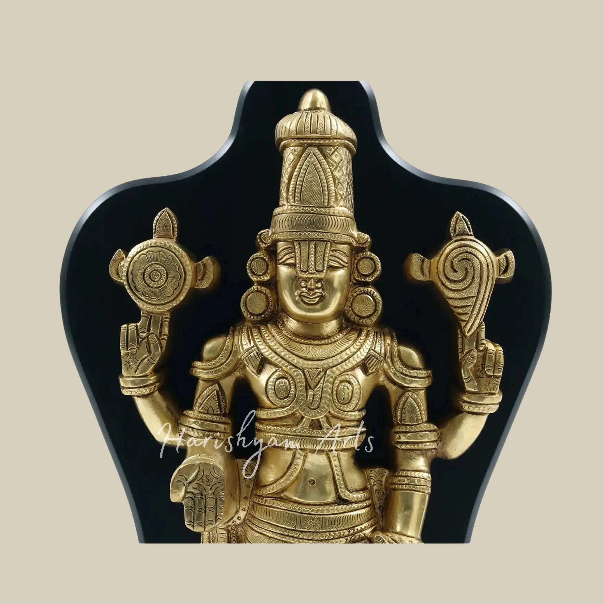 17" Tirupati Balaji Venkateshwara Brass Statue with Elegant Wooden Frame Wall Decoration