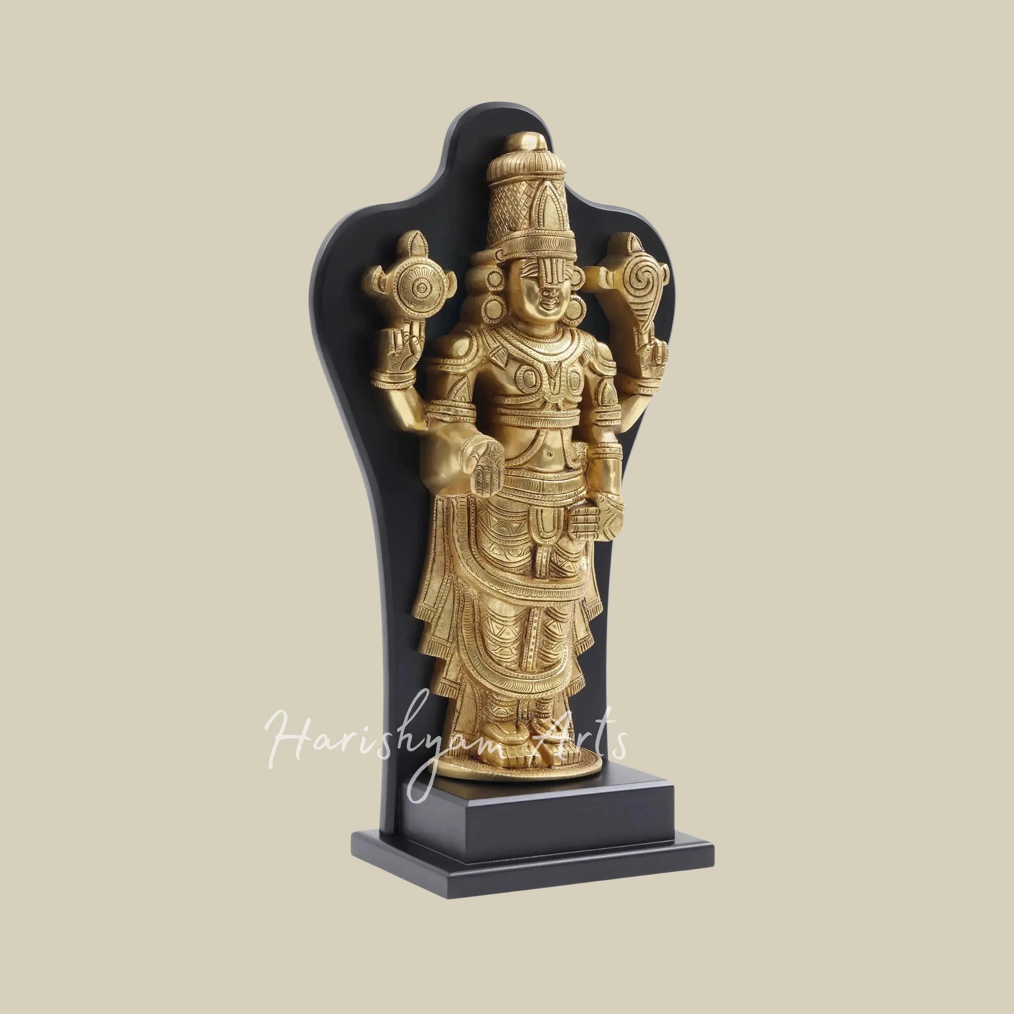 17" Tirupati Balaji Venkateshwara Brass Statue with Elegant Wooden Frame Wall Decoration