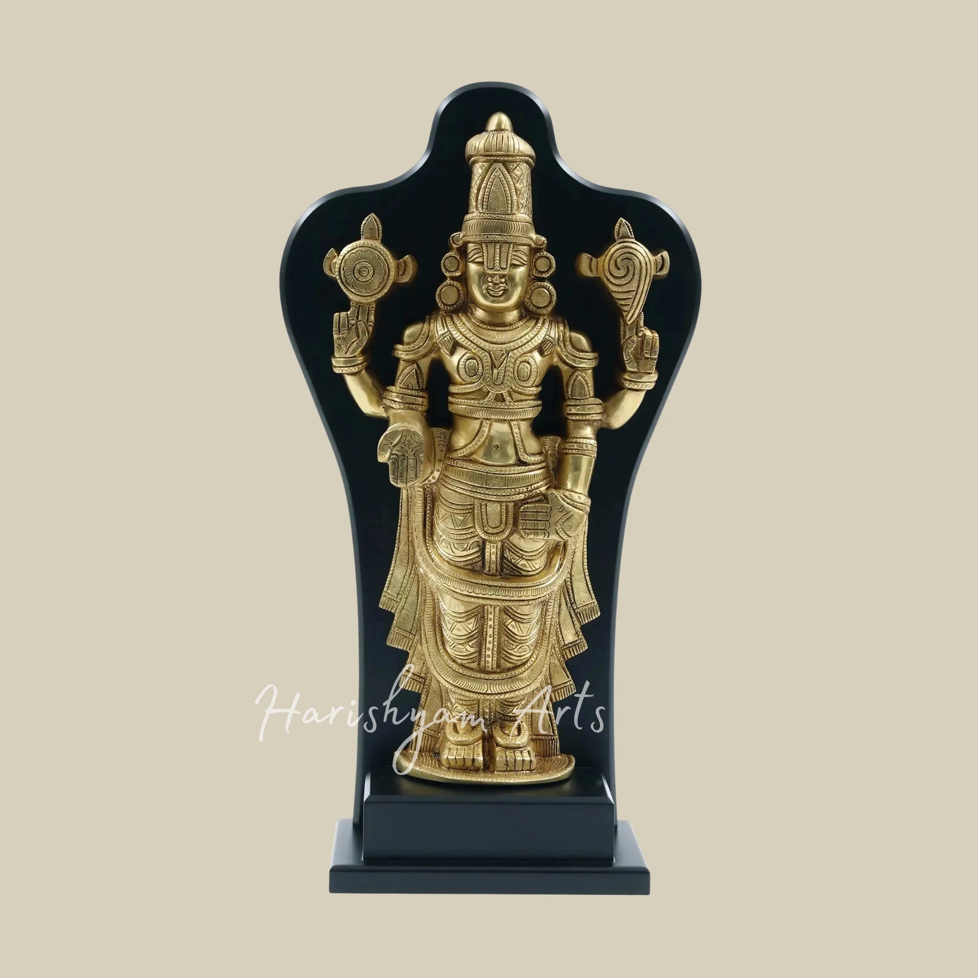 17" Tirupati Balaji Venkateshwara Brass Statue with Elegant Wooden Frame Wall Decoration