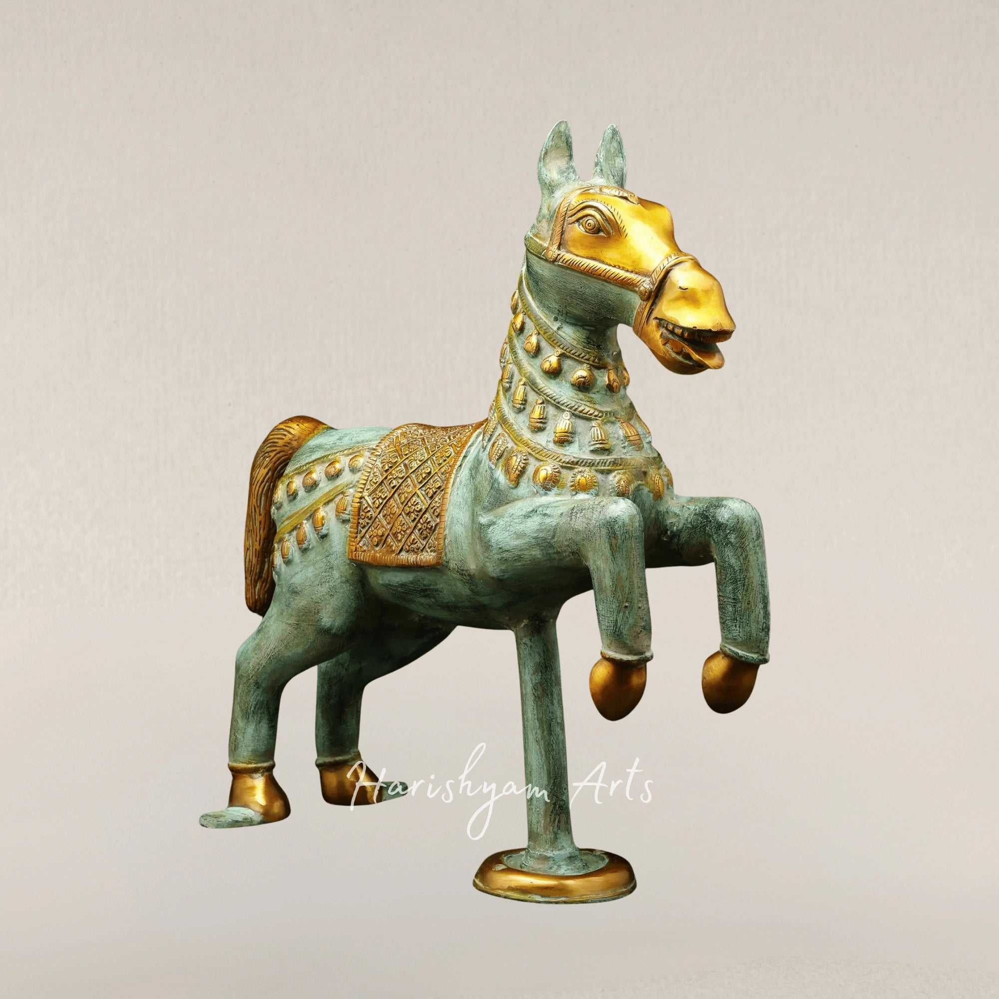 17" Twin Unicorn Brass Statues Enchanted Decorative Set